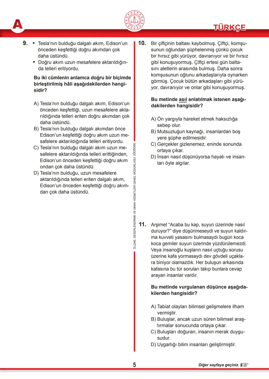 2017-2018 EĞİTİM - ÖĞRETİM YILI
TÜRKÇE
1. Bu testte 20 soru vardır.
2. Cevaplarınızı, cevap kâğıdına işaretleyiniz.
SINAVLA ÖĞRENCİ ALACAK O