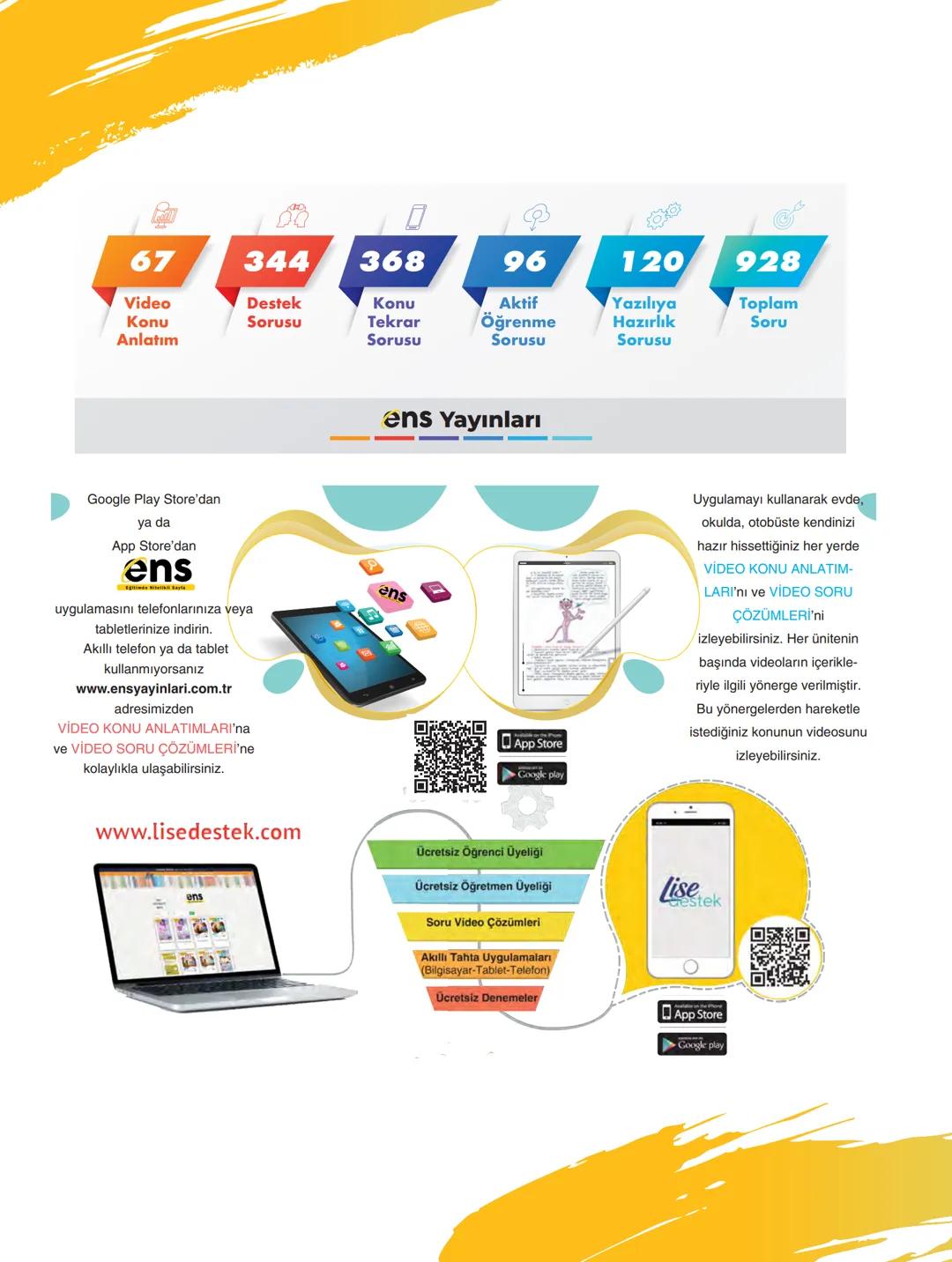 67
Video
Anlatım
344
Destek
Sorusu
368
Konu
Tekrar
Sorusu
96
Aktif
Öğrenme
Sorusu
120 928
Yazılıya
Hazırlık
Sorusu
Toplam
Soru
ens Yayınları