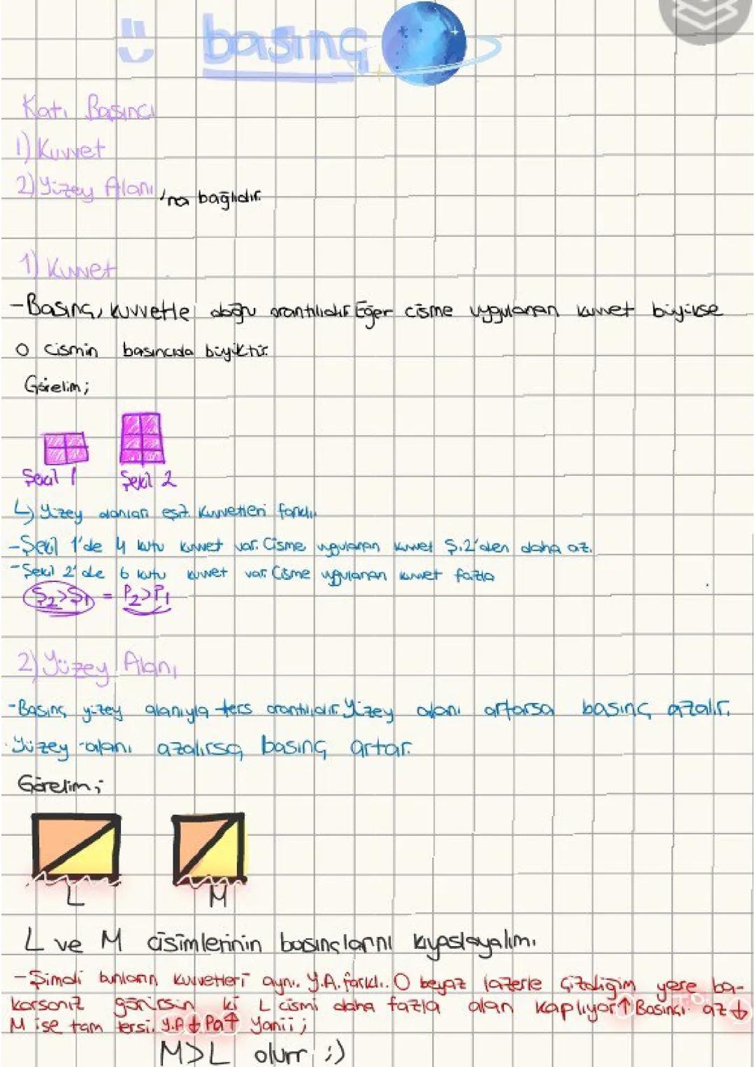 # basing
Katı Basıncı
1) Kuwet
2) Yüzey Alanına bağlıdır.
1) Kunet
-Basınç, kuvvetle bon orantılıdır Eğer cisme uygulanan kuwet byükse