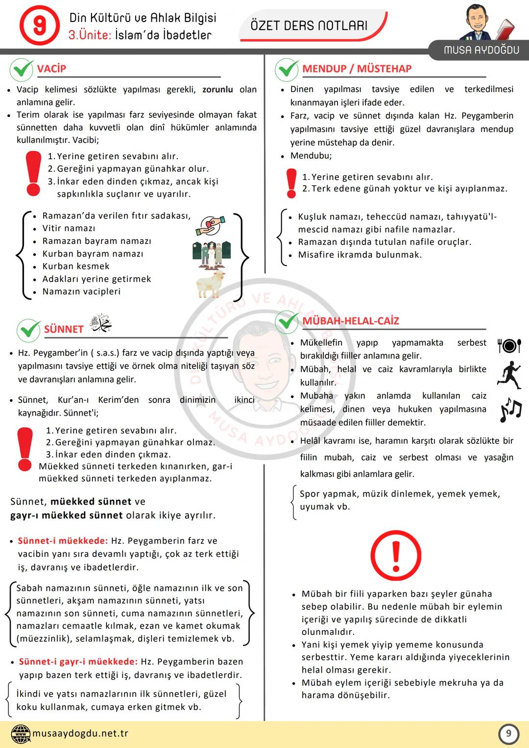 --- OCR Start ---
DİN KÜLTÜRÜ VE AHLAK BİLGİSİ
9
3.Ünite: İslam'da İbadetler
Ders Notları
DİN KÜLTÜRÜ VE AHLAK BIL
MUSA AYDOĞDU
MUSA AYDOĞDU