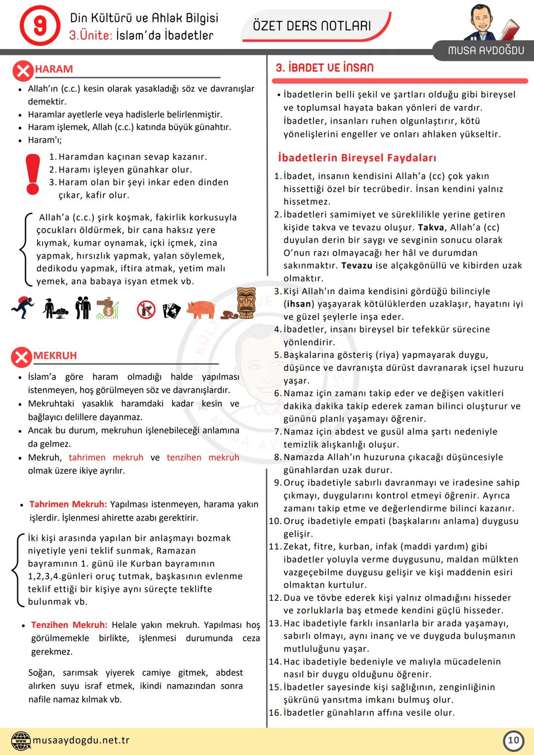 --- OCR Start ---
DİN KÜLTÜRÜ VE AHLAK BİLGİSİ
9
3.Ünite: İslam'da İbadetler
Ders Notları
DİN KÜLTÜRÜ VE AHLAK BIL
MUSA AYDOĞDU
MUSA AYDOĞDU
