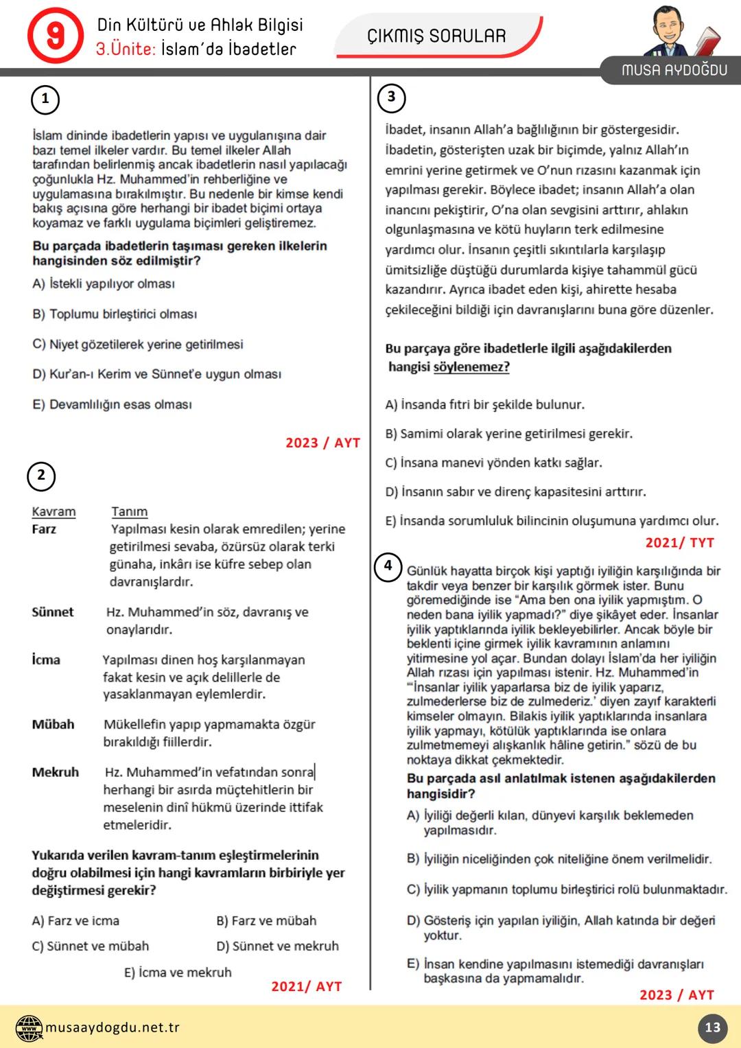 --- OCR Start ---
DİN KÜLTÜRÜ VE AHLAK BİLGİSİ
9
3.Ünite: İslam'da İbadetler
Ders Notları
DİN KÜLTÜRÜ VE AHLAK BIL
MUSA AYDOĞDU
MUSA AYDOĞDU