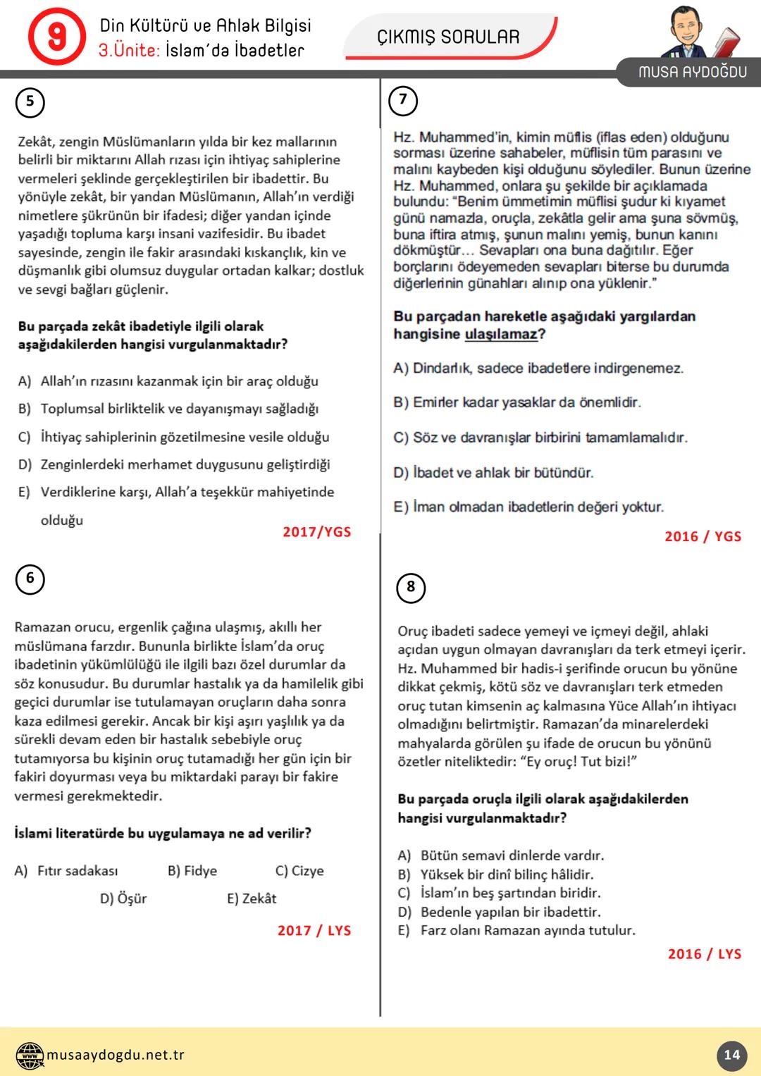 --- OCR Start ---
DİN KÜLTÜRÜ VE AHLAK BİLGİSİ
9
3.Ünite: İslam'da İbadetler
Ders Notları
DİN KÜLTÜRÜ VE AHLAK BIL
MUSA AYDOĞDU
MUSA AYDOĞDU