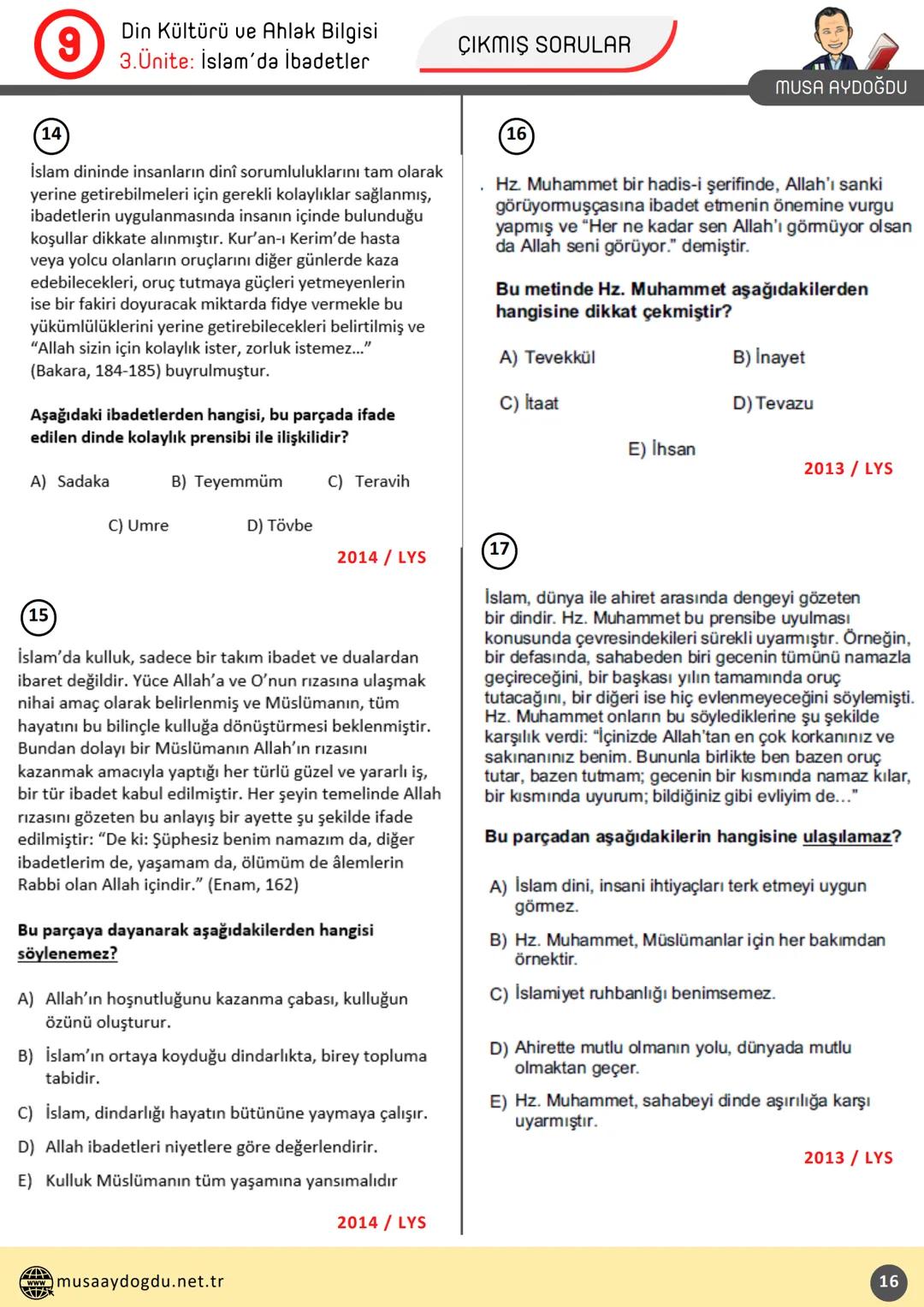 --- OCR Start ---
DİN KÜLTÜRÜ VE AHLAK BİLGİSİ
9
3.Ünite: İslam'da İbadetler
Ders Notları
DİN KÜLTÜRÜ VE AHLAK BIL
MUSA AYDOĞDU
MUSA AYDOĞDU