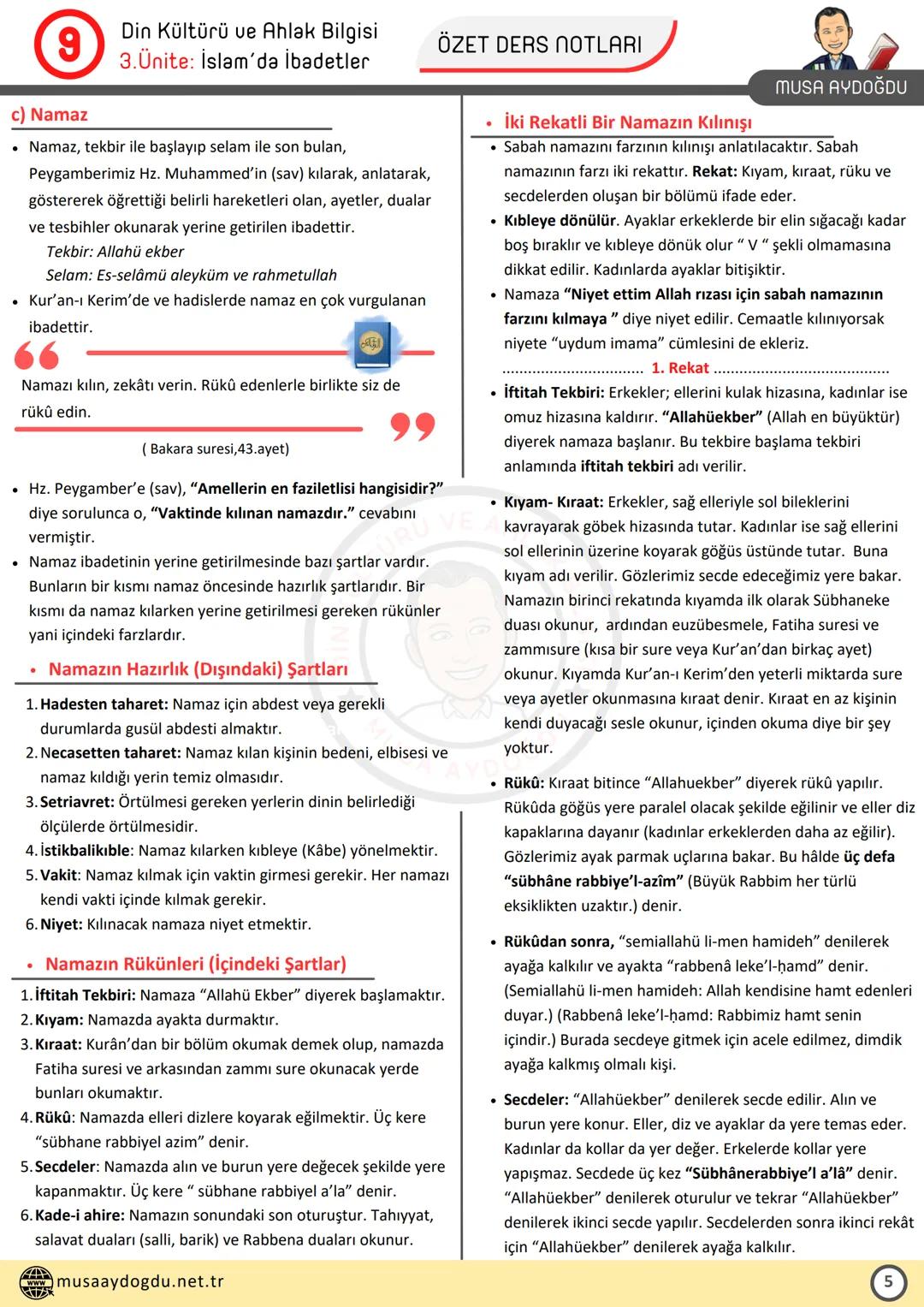 --- OCR Start ---
DİN KÜLTÜRÜ VE AHLAK BİLGİSİ
9
3.Ünite: İslam'da İbadetler
Ders Notları
DİN KÜLTÜRÜ VE AHLAK BIL
MUSA AYDOĞDU
MUSA AYDOĞDU