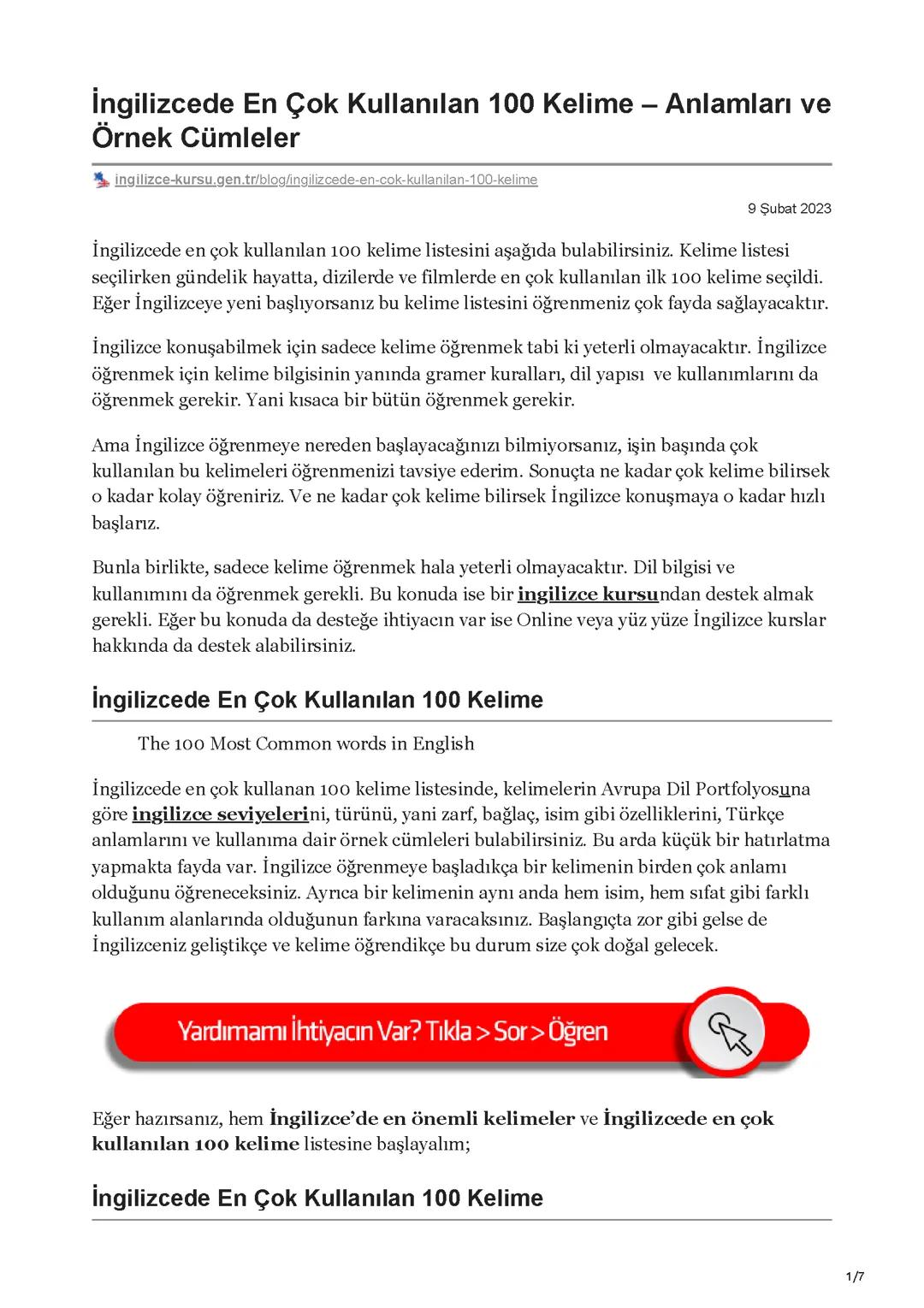 İngilizcede en çok kullanılan kelimeler