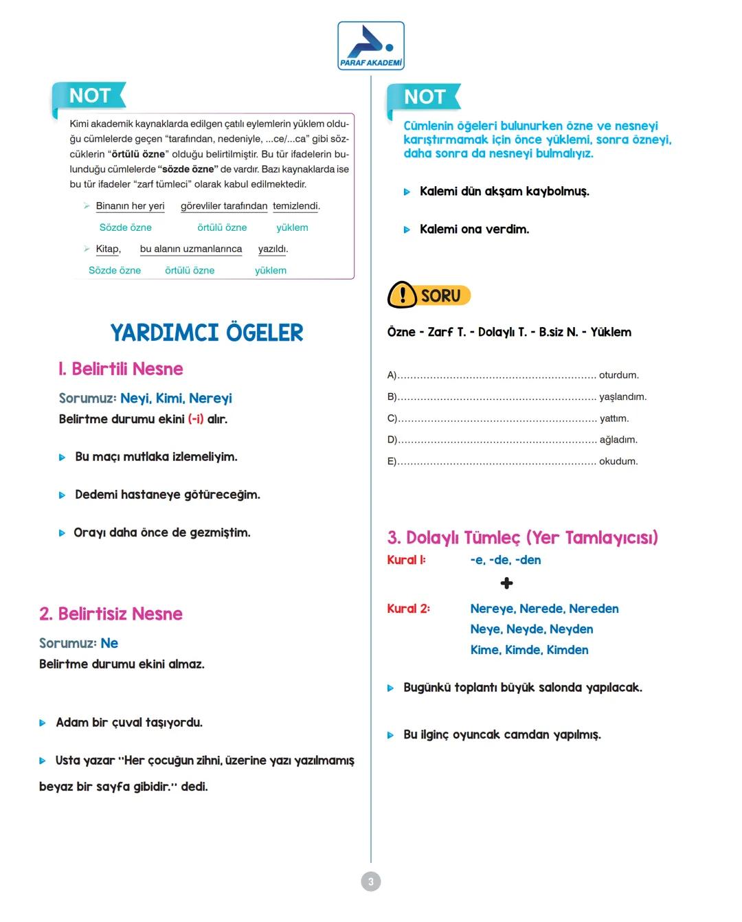 # CÜMLENİN ÖGELERİ
PARAF AKADEMİ
Öge arama sırası:
1. yüklem
2. özne
CÜMLENİN ÖGELERİ
TEMEL ÖGELER
YARDIMCI ÖGELER
ÖZNE
NESNE
YÜKLE