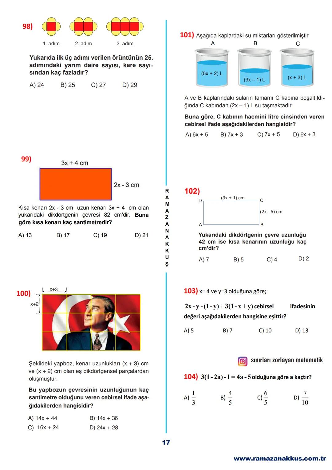 7. SINIF
MATEMATİK
DERSI
ARA TATİL
ÖDEV FASİKÜLÜ
120
SORU
YouTube Çözümlü
CEVAP ANAHTARI EKLİDİR.
Çözümler, YouTube /Sınırları Zorlayan