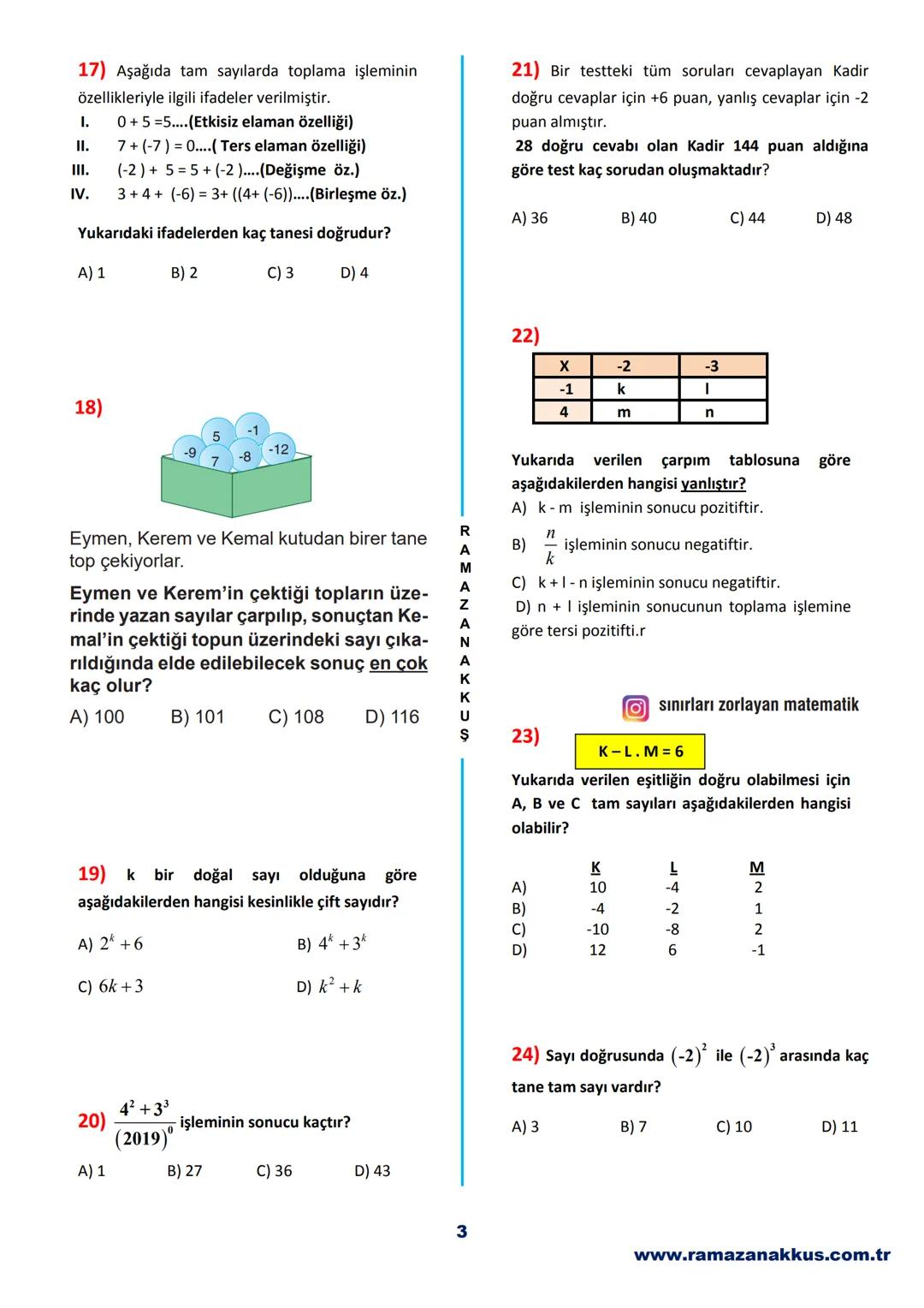 7. SINIF
MATEMATİK
DERSI
ARA TATİL
ÖDEV FASİKÜLÜ
120
SORU
YouTube Çözümlü
CEVAP ANAHTARI EKLİDİR.
Çözümler, YouTube /Sınırları Zorlayan