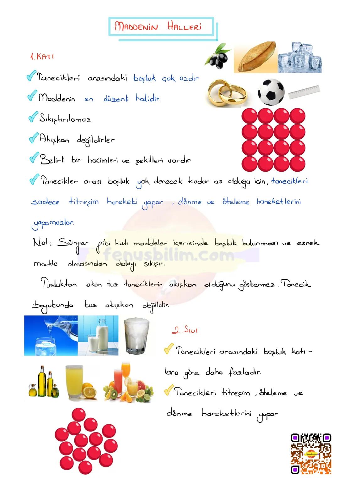 # MADDE
# MADDENİN TANECİKLİ YAPISI
Kütlesi ve hacmi olan her şeye madde denir.
Maddeyi oluşturan ve maddenin özelliğini göste-
ren en küçük