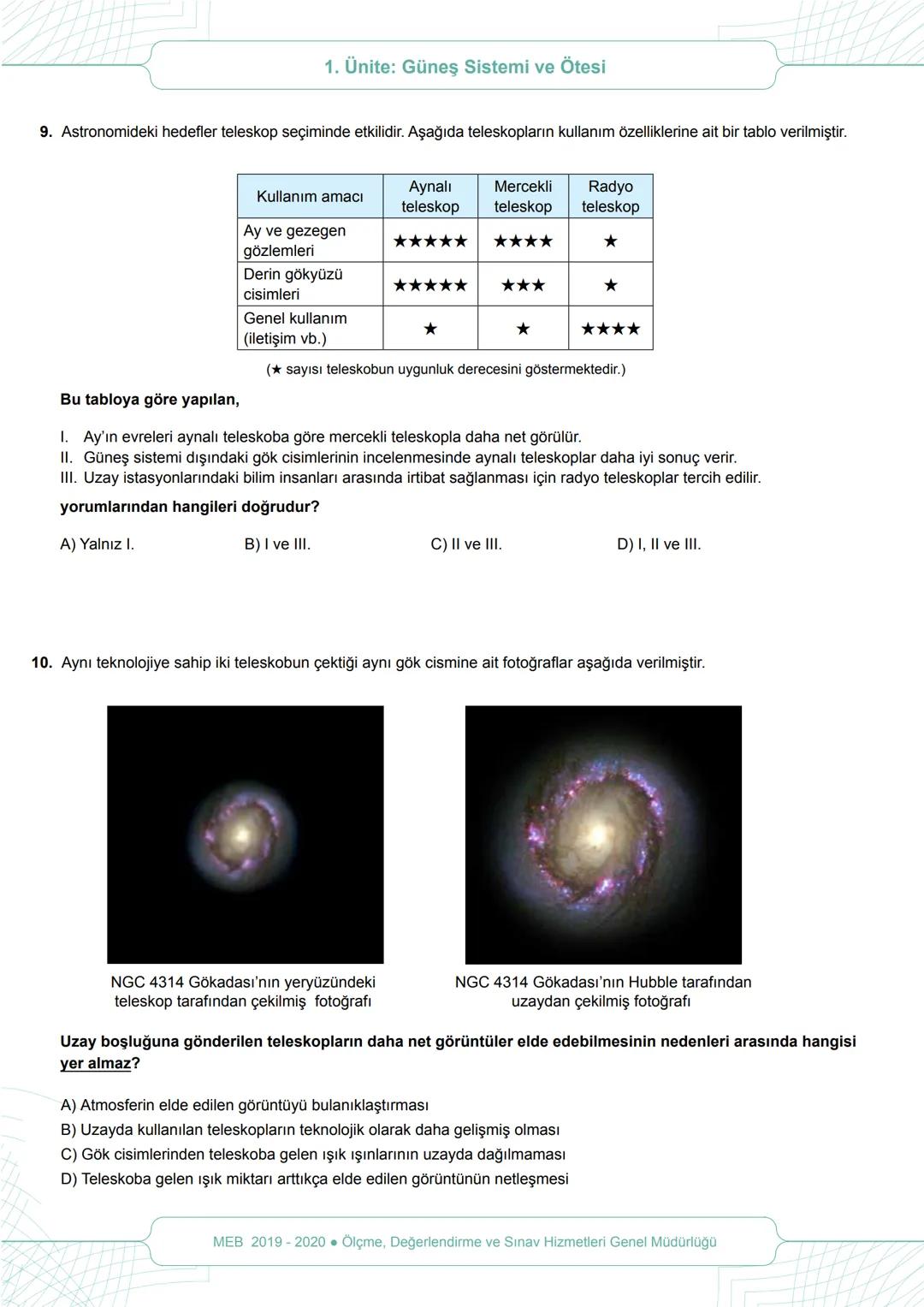 2019-2020 EĞİTİM ÖĞRETİM YILI
TAHRAN TÜRK ORTAOKULU
FEN BİLİMLERİ DERSİ 7. SINIF ÖĞRENCİ ÇALIŞMA KİTAPÇIĞI
1.ÜNİTE
Güneş Sistemi ve Ötes