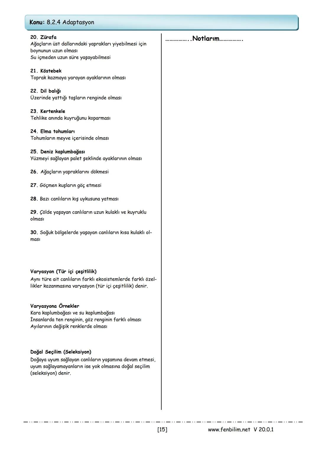 # 8.Sınıf Fen Bilimleri
Ders Notları
Barış ZEREN
Fen Bilimleri Öğretmeni
www.fenbilim.net V 20.0.1 # 1.Ünite: Mevsimler ve İklim
Konu: 8