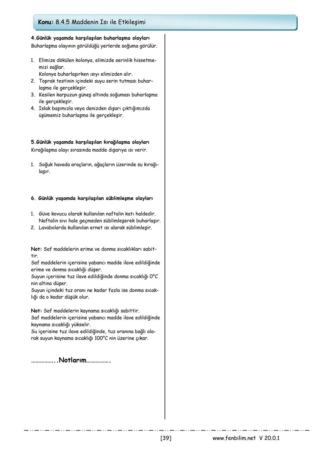 # 8.Sınıf Fen Bilimleri
Ders Notları
Barış ZEREN
Fen Bilimleri Öğretmeni
www.fenbilim.net V 20.0.1 # 1.Ünite: Mevsimler ve İklim
Konu: 8