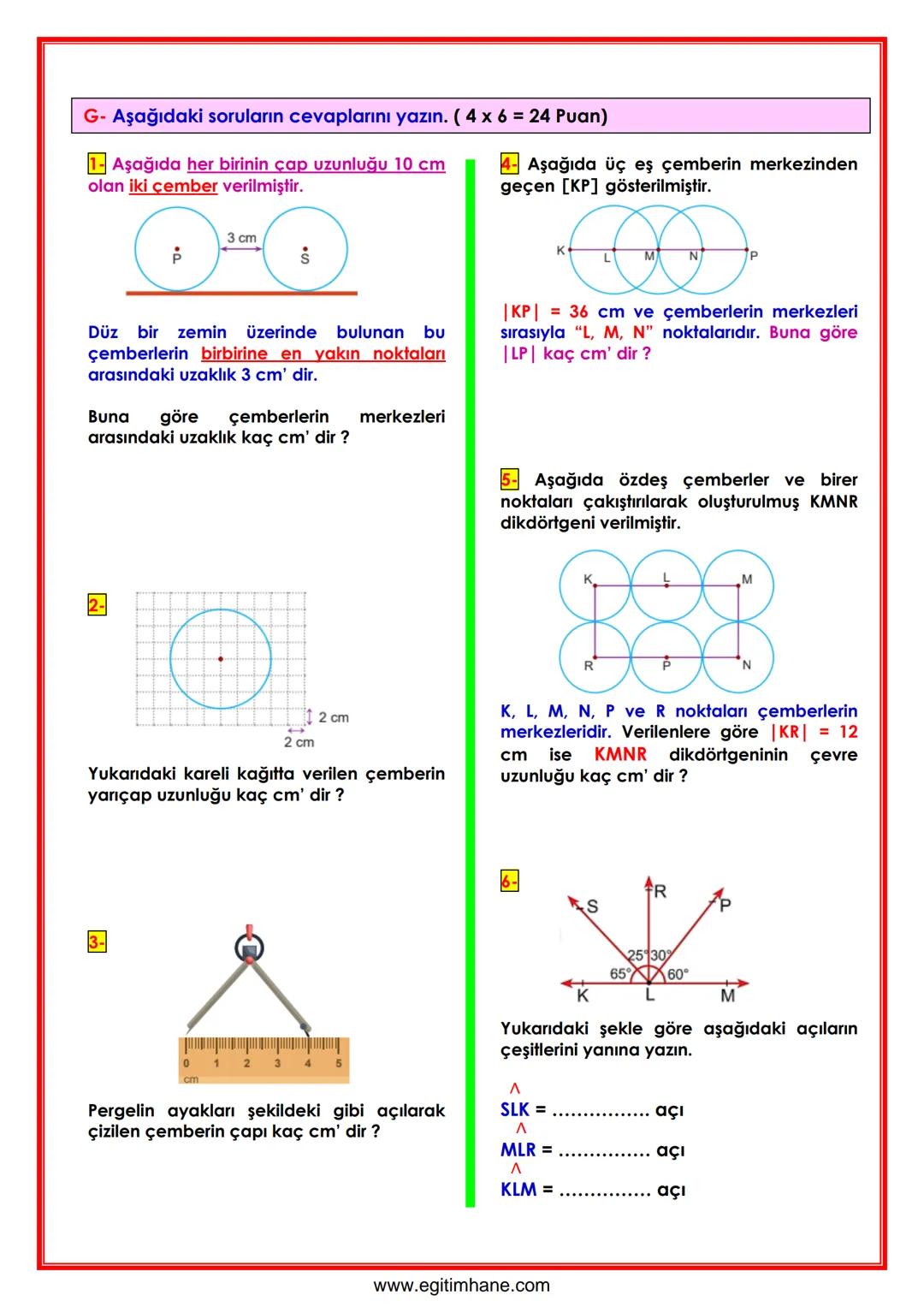 --- OCR Start ---
yılı 5. Sınıflar
1. Dönem MATEMATİK 1. Sınavı
ORTAOKULU
ADI SOYADI:
SINIFI:
A- Aşağıdaki soruların cevaplarını altlarına y