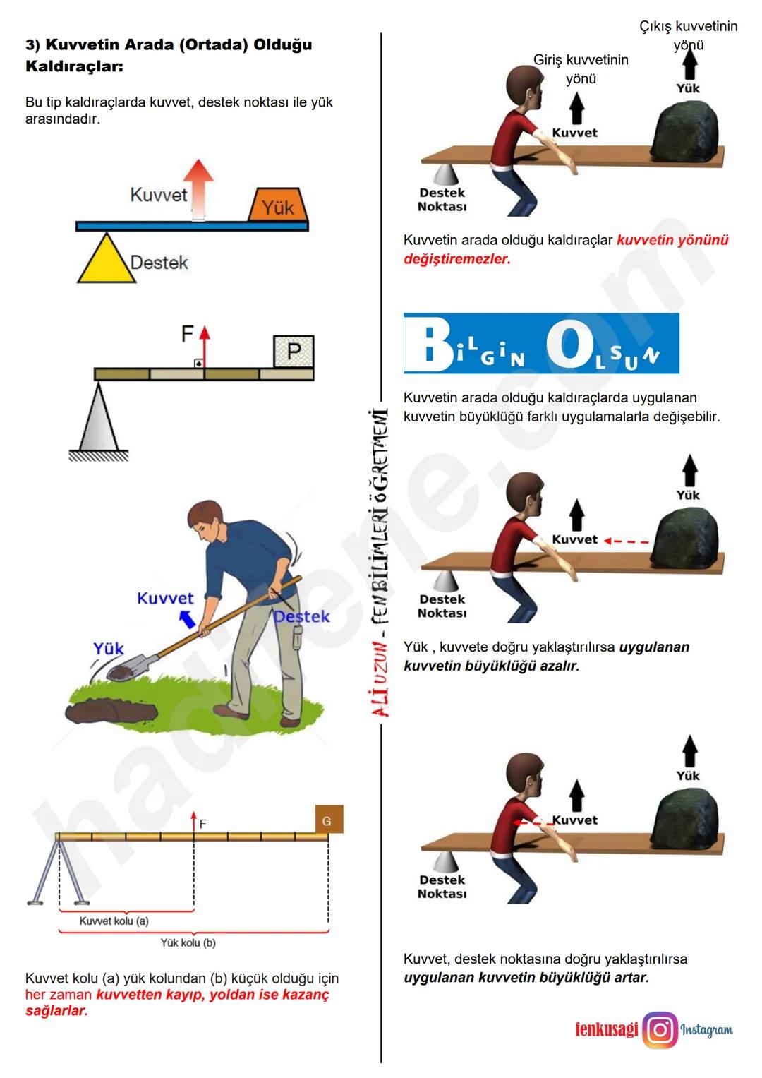 8.SINIF 5.ÜNİTE
BASİT MAKİNELER
KALDIRAÇLAR
Ali Hocayla Hadi Fene
www.hadifene.com
Kaldıraç Nedir?
Bir çubuk ve destekten oluşan, destek nok