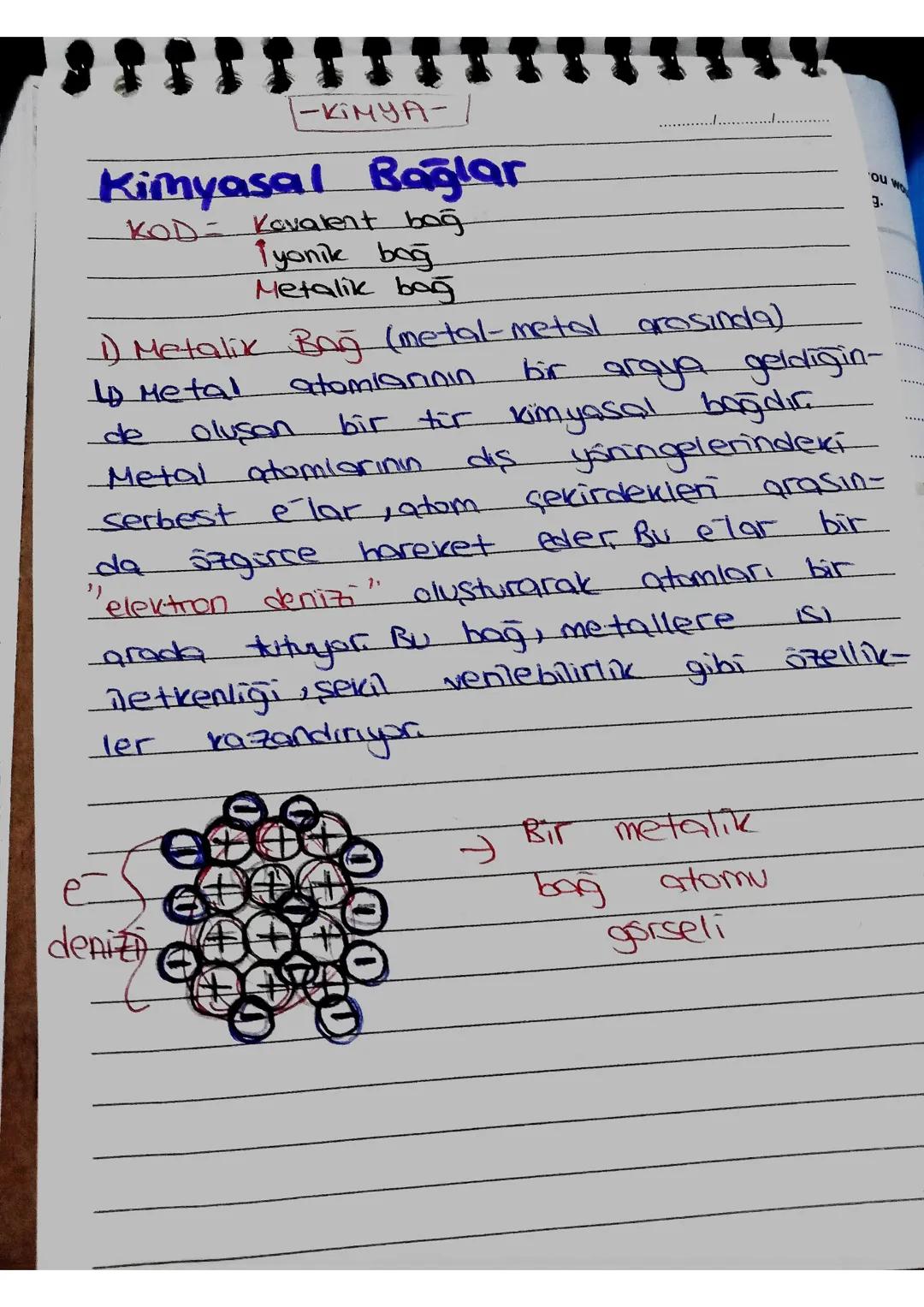 -KIMYA-
Kimyasal Bağlar
KOD Kovalent boğ
İyonile bağ
Metalik bağ
1) Metalik Banj (metal-metal arasında)
Lo Metal atomian05 bir araya g