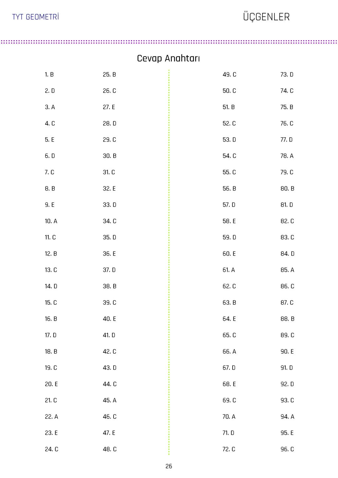 TYT GEOMETRİ
ÜÇGENLER
1.
3.
[AB // [CD/ [KH
ABC üçgen
5x
m(DCL) = 140°
IAGI = IBFI = 2IFGI
C
70° 140°
IDEI
m(AEC) = 70°
IBDI = IECI =