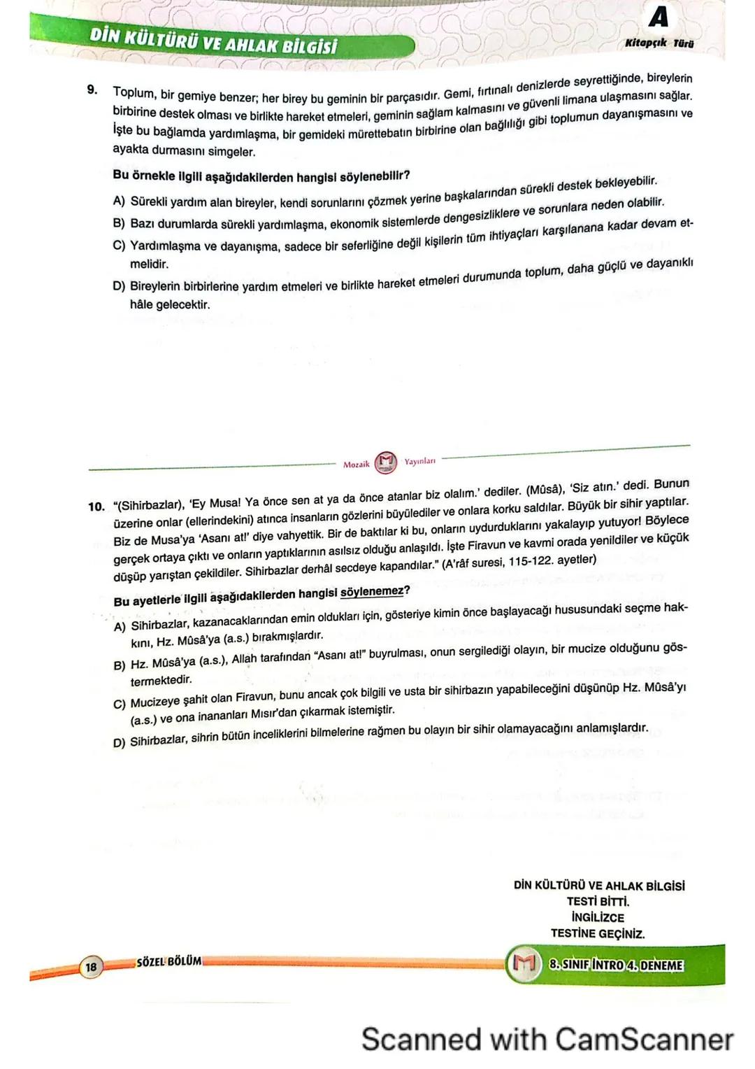 8LGS
■SINIF
8. SINIF
BÖLÜM
SÖZEL
A KİTAPÇIĞI
M
mozaik
yayınları
INTRO
DENEME
SÖZEL
BÖLÜM
KİTAPÇIKA
ADI SOYADI
SINIFI/ŞUBESİ
ÖĞRENCİ NO
ÖĞRE