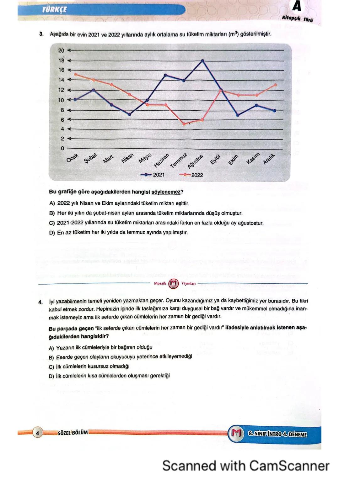 8LGS
■SINIF
8. SINIF
BÖLÜM
SÖZEL
A KİTAPÇIĞI
M
mozaik
yayınları
INTRO
DENEME
SÖZEL
BÖLÜM
KİTAPÇIKA
ADI SOYADI
SINIFI/ŞUBESİ
ÖĞRENCİ NO
ÖĞRE