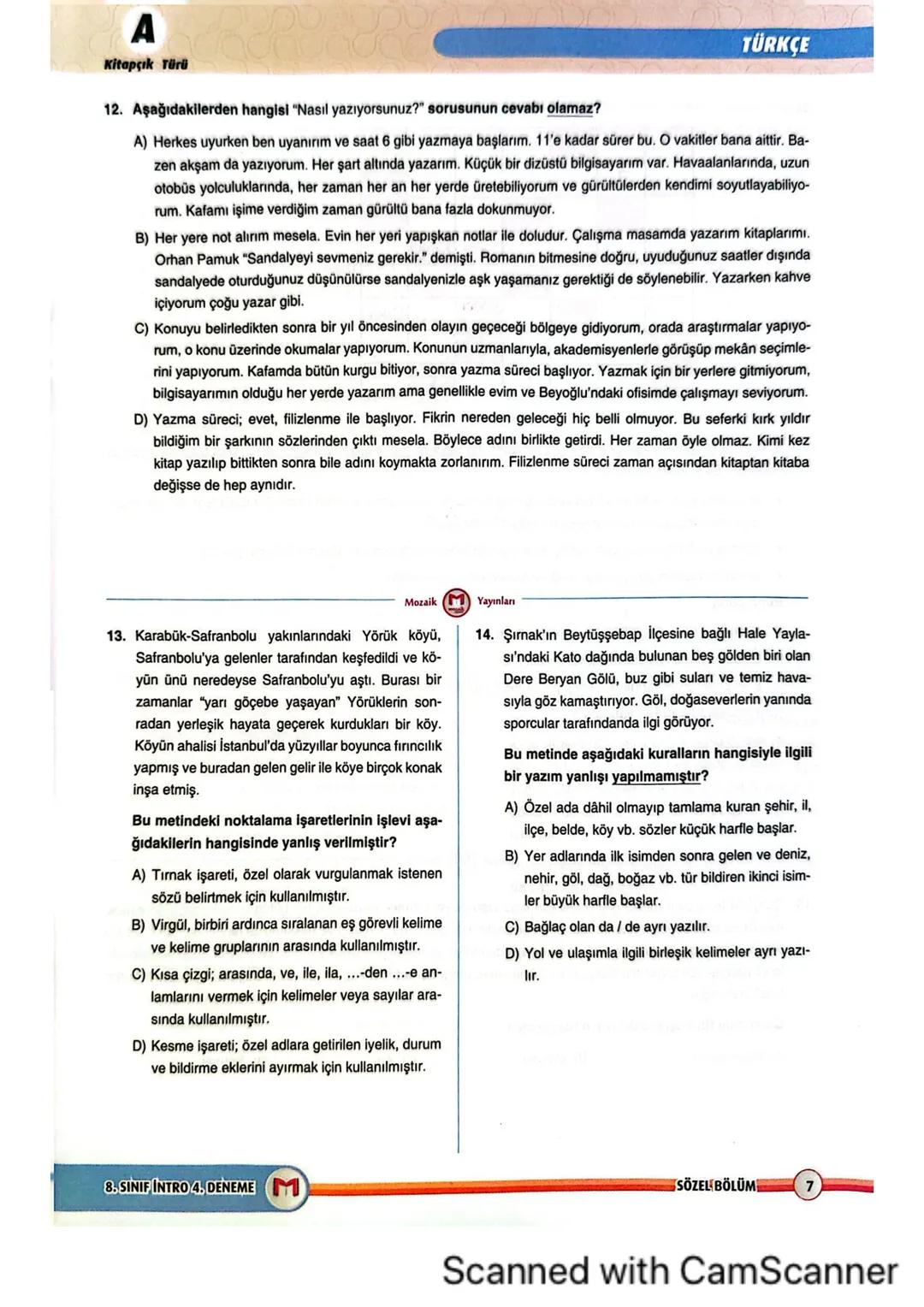 8LGS
■SINIF
8. SINIF
BÖLÜM
SÖZEL
A KİTAPÇIĞI
M
mozaik
yayınları
INTRO
DENEME
SÖZEL
BÖLÜM
KİTAPÇIKA
ADI SOYADI
SINIFI/ŞUBESİ
ÖĞRENCİ NO
ÖĞRE