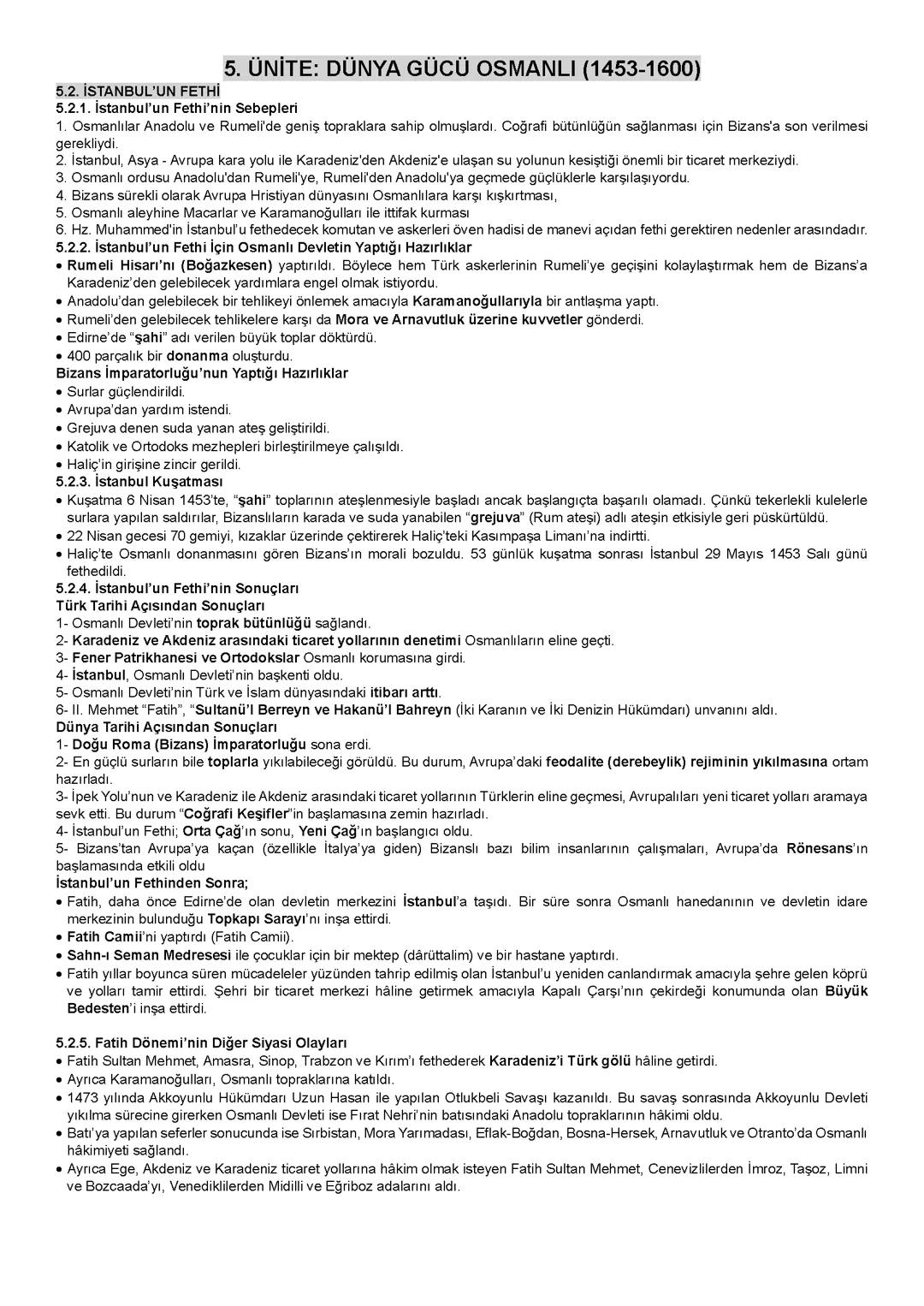 Tarih İstanbul'un Fethi 10.Sınıf