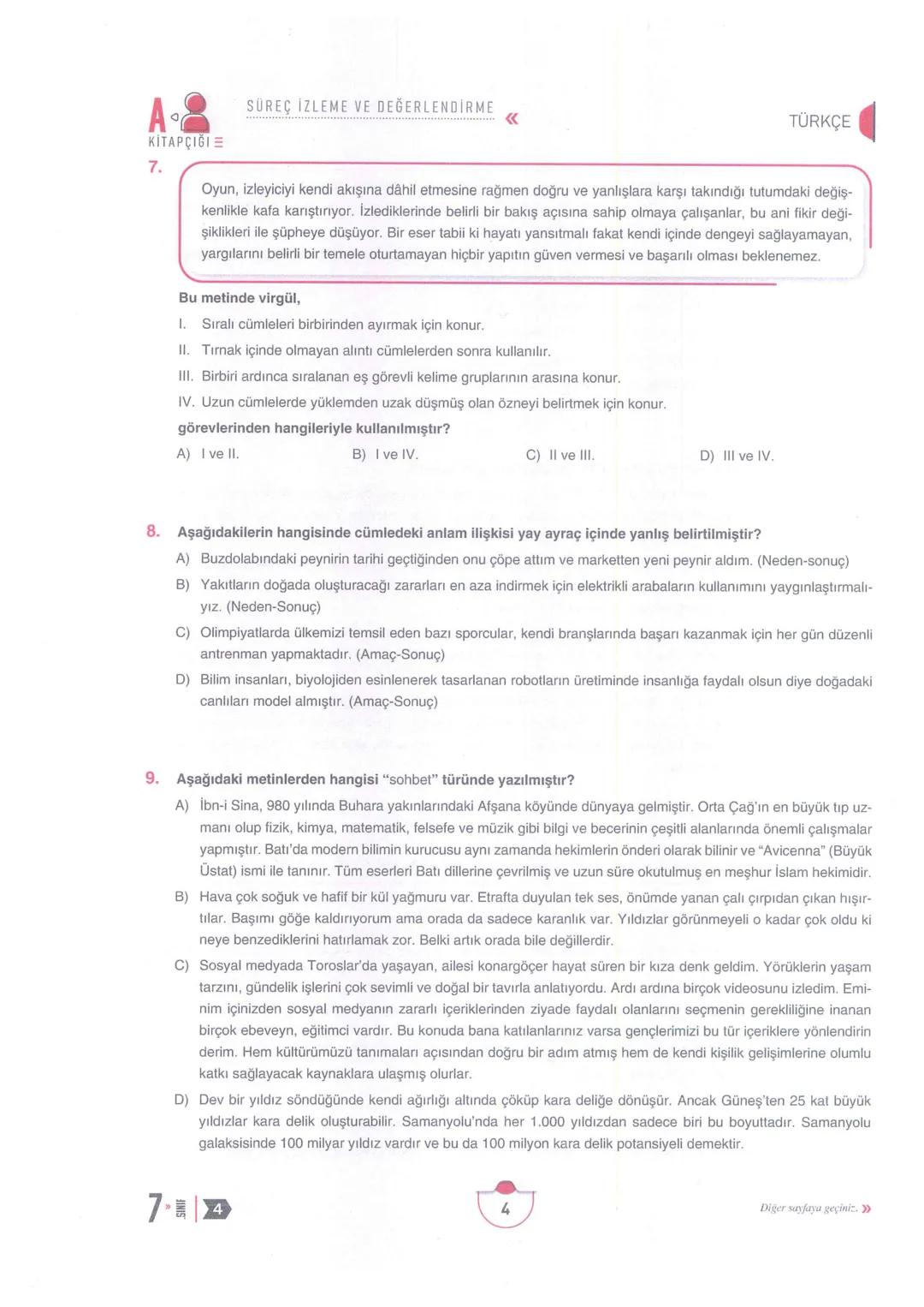7.
SINIF
SÜREÇ
İZLEME VE
DEĞERLENDİRME
4
Adı Soyadı:
Okulu:
Sınıfı Şubesi:
Numarası:
A
Kitapçığı
Sözel Bölüm
(1. Oturum)
DERSLER
SORU SAYISI