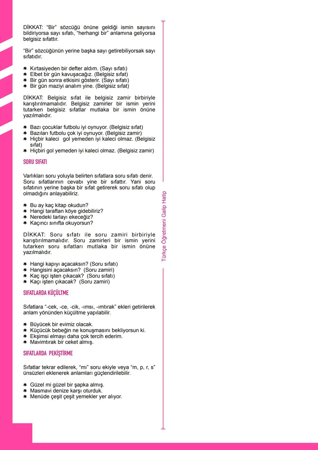 --- OCR Start ---
s
ıfatlar
(Ön Ad)
SIFAT
İsimlerin veya zamirlerin önüne gelerek varlıkların
rengini, şeklini, durumunu, sayısını vb. nitel