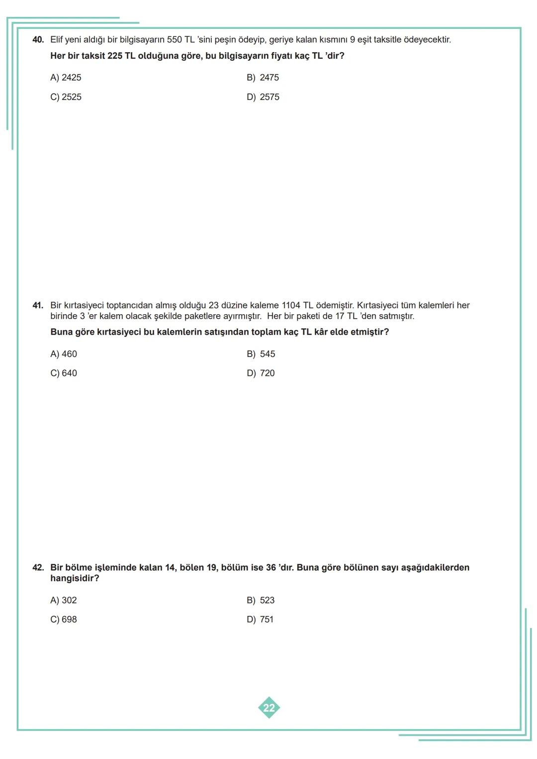 5.SINIF 1. ÜNİTE
ÇALIŞMA FASİKÜLÜ
MATEMATİK
Bu kitapçık AMASYA Ölçme Değerlendirme Merkezi
tarafından hazırlanmıştır. 1. Aşağıda verilen ifa