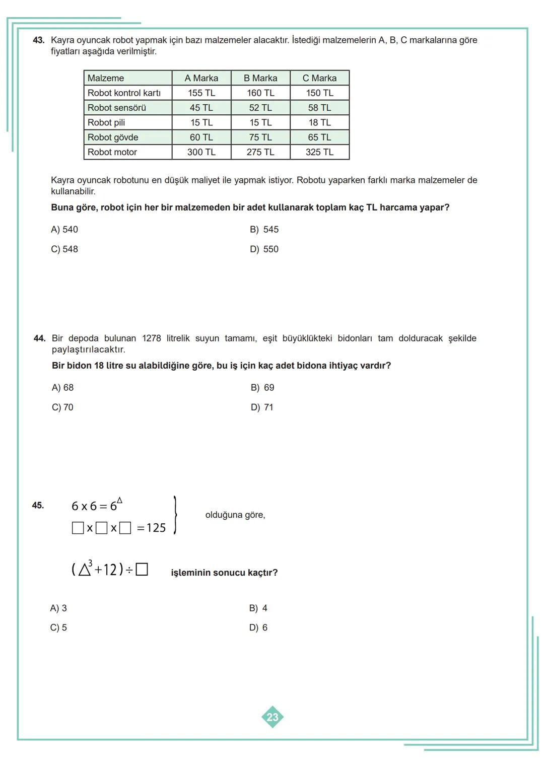 5.SINIF 1. ÜNİTE
ÇALIŞMA FASİKÜLÜ
MATEMATİK
Bu kitapçık AMASYA Ölçme Değerlendirme Merkezi
tarafından hazırlanmıştır. 1. Aşağıda verilen ifa