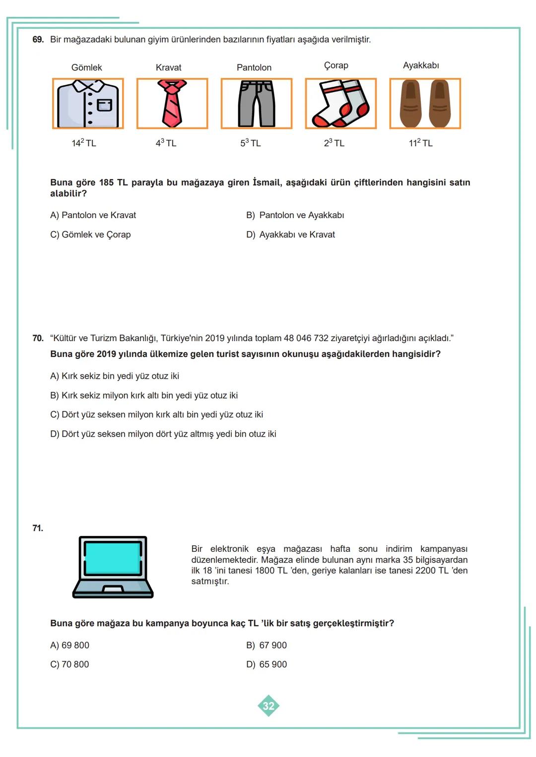5.SINIF 1. ÜNİTE
ÇALIŞMA FASİKÜLÜ
MATEMATİK
Bu kitapçık AMASYA Ölçme Değerlendirme Merkezi
tarafından hazırlanmıştır. 1. Aşağıda verilen ifa