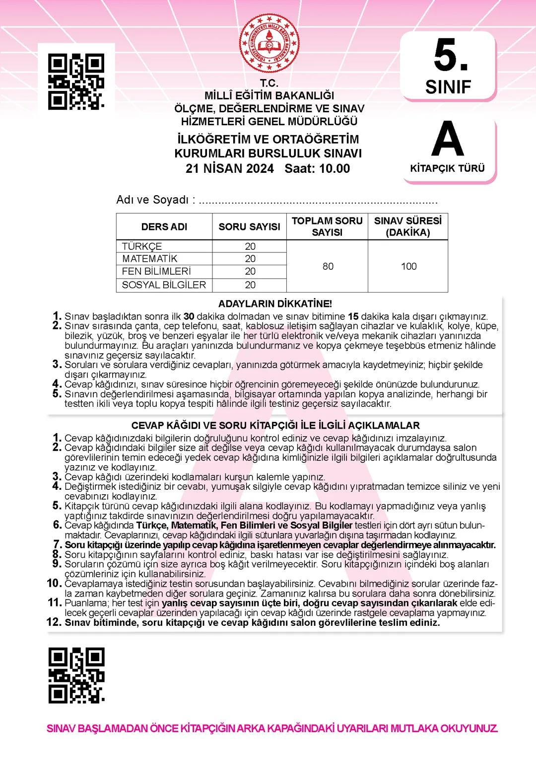 5. Sınıf Bursluluk Sınavı Hazırlığı