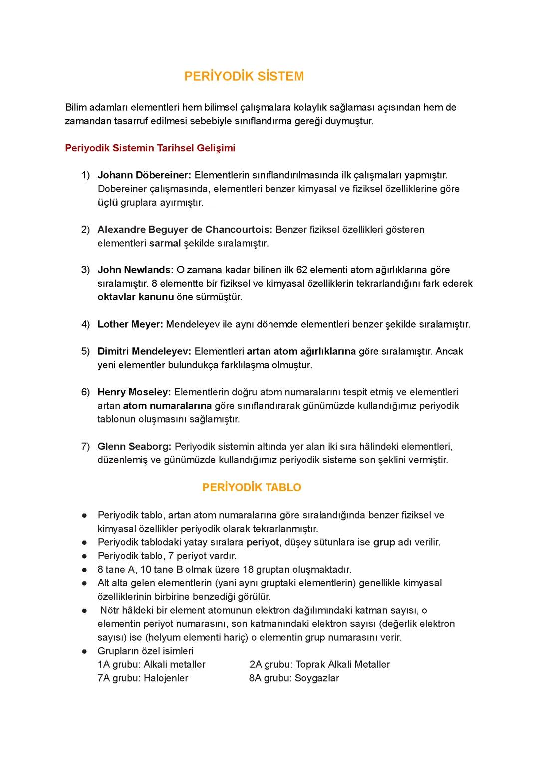 Periyodik Sistem 8.sınıf Fen bilimleri 4.ünite