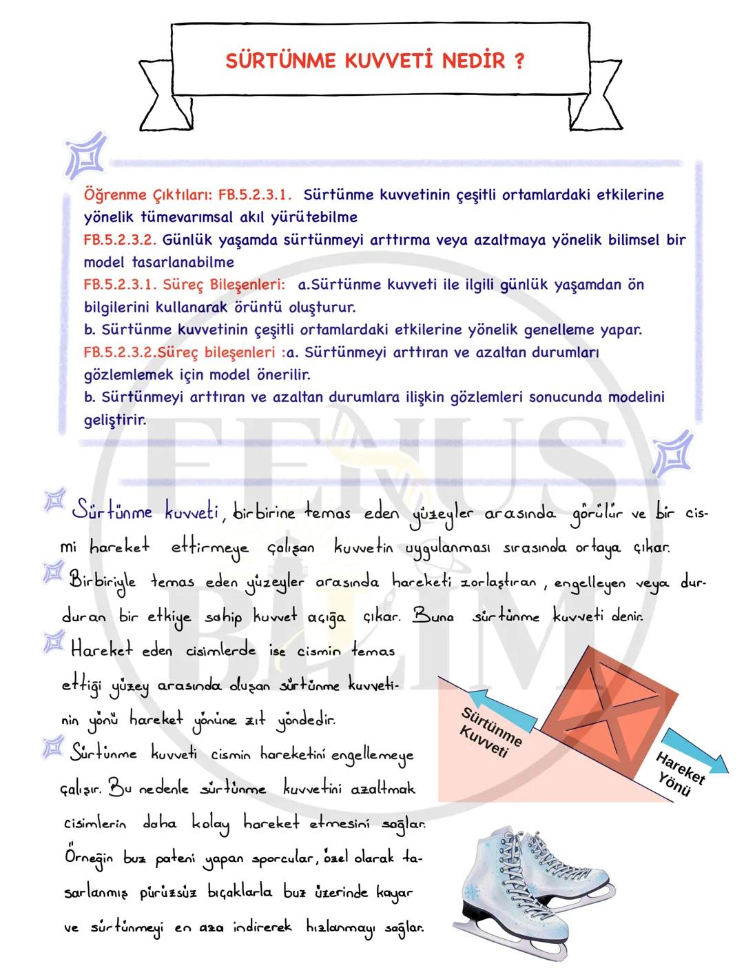 # FENUS
# BILIM
5. SINIF 3. ÜNİTE
SÜRTÜNME KUVVETİ
DERS NOTU
instagram fenusbilim
website fenusbilim.com
youtube fenusbilim/youtube
Telif