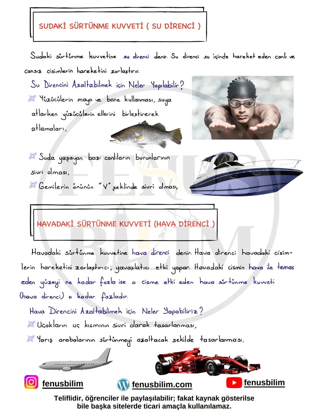 # FENUS
# BILIM
5. SINIF 3. ÜNİTE
SÜRTÜNME KUVVETİ
DERS NOTU
instagram fenusbilim
website fenusbilim.com
youtube fenusbilim/youtube
Telif