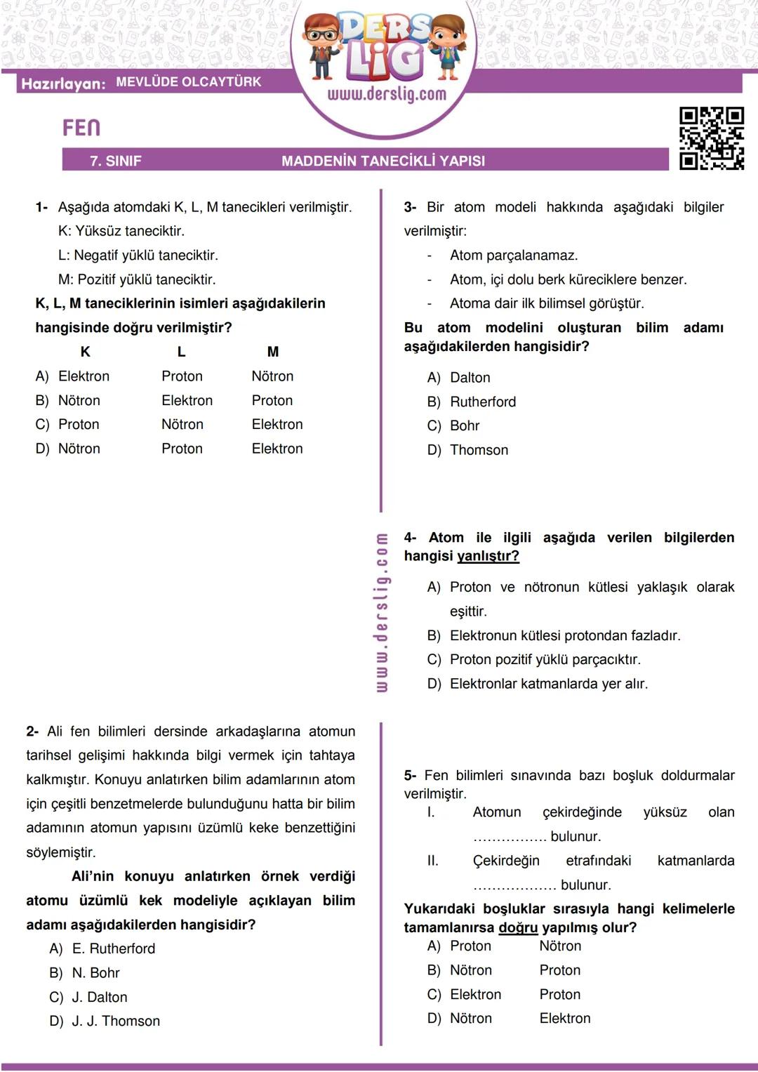7.SINIF
4.ÜNİTE
SAF MADDE VE KARIŞIMLAR
*Maddenin Tanecikli Yapısı*
KONU
NO: 09
Bu konu anlatımı seti Metin GÖKTÜRK tarafından hazırlanmışt