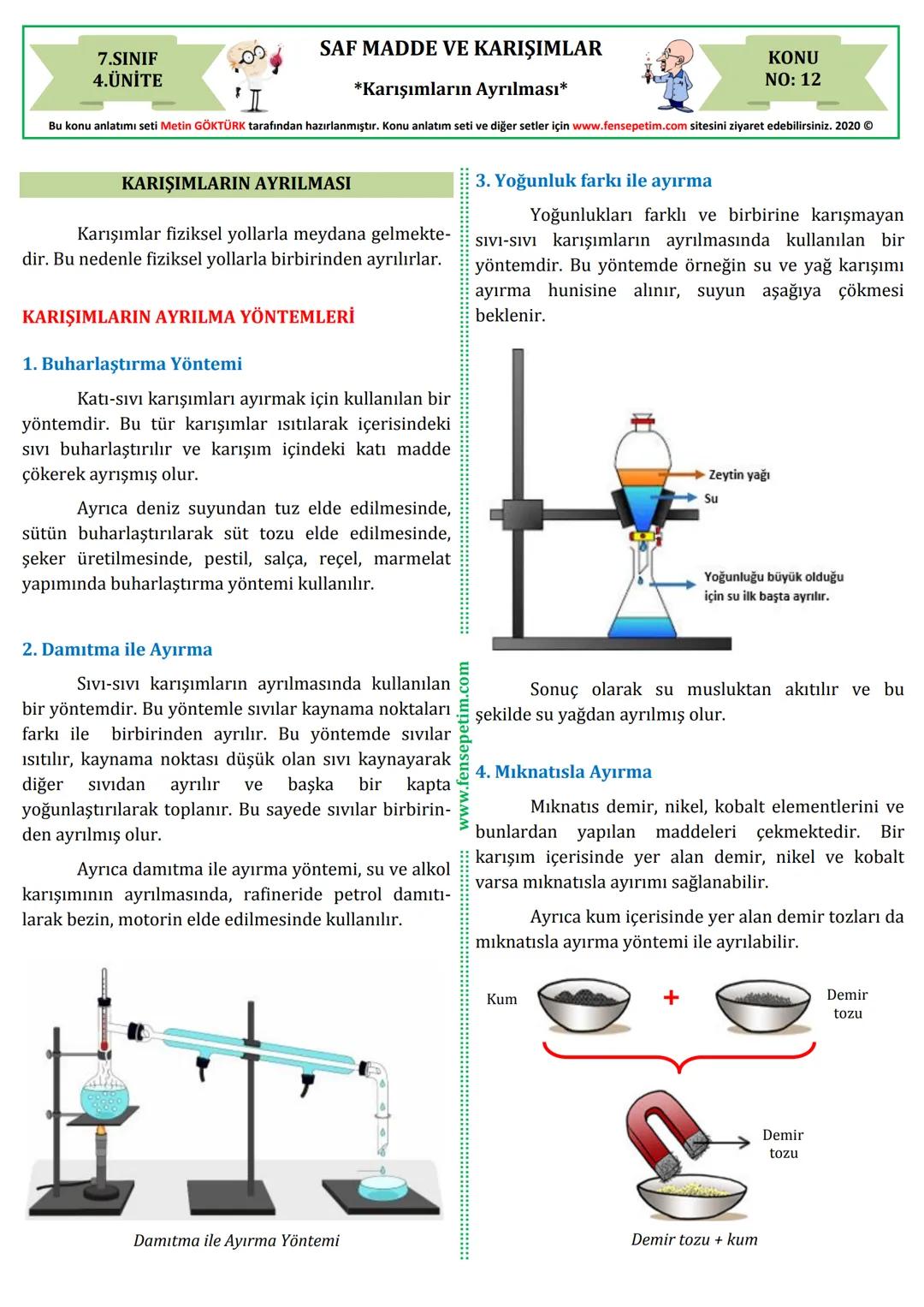 7.SINIF
4.ÜNİTE
SAF MADDE VE KARIŞIMLAR
*Maddenin Tanecikli Yapısı*
KONU
NO: 09
Bu konu anlatımı seti Metin GÖKTÜRK tarafından hazırlanmışt