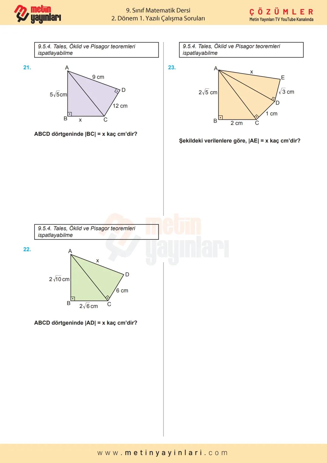 metin
|X+Y=
MATEMATİK
9.SINIF
2024-2025 Eğitim Öğretim Yılı
2.DÖNEM 1.YAZILI
Calyma Soruları
A
A
ÇÖZÜMLER
Metin Yayınları TV
Youtube Kanalın