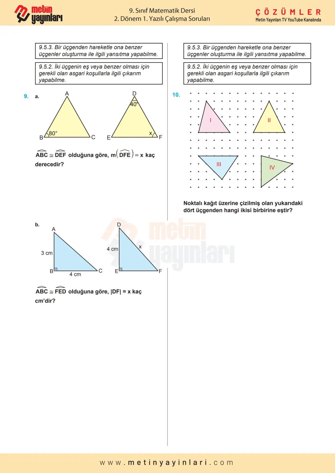 metin
|X+Y=
MATEMATİK
9.SINIF
2024-2025 Eğitim Öğretim Yılı
2.DÖNEM 1.YAZILI
Calyma Soruları
A
A
ÇÖZÜMLER
Metin Yayınları TV
Youtube Kanalın
