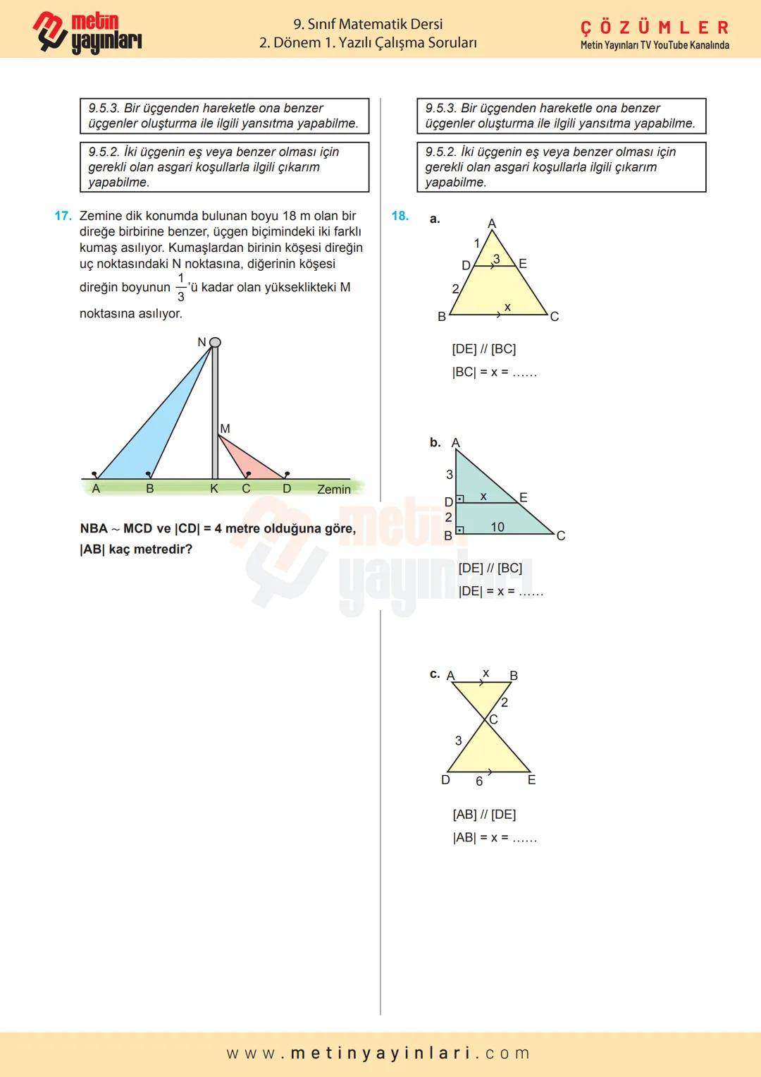 metin
|X+Y=
MATEMATİK
9.SINIF
2024-2025 Eğitim Öğretim Yılı
2.DÖNEM 1.YAZILI
Calyma Soruları
A
A
ÇÖZÜMLER
Metin Yayınları TV
Youtube Kanalın