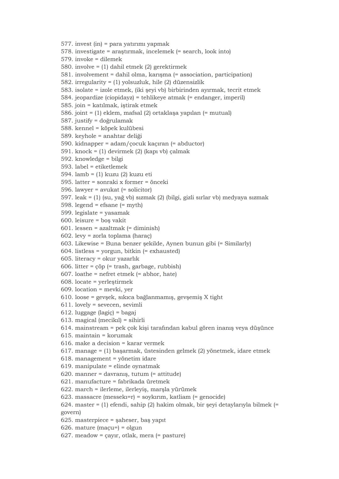# YDS'DE EN ÇOK ÇIKAN SÖZCÜKLER
1. abandon = (1) (birini) terk etmek (= leave) (2) bir şeyden vazgeçmek (= give up)
2. abbreviate = (1) kıs