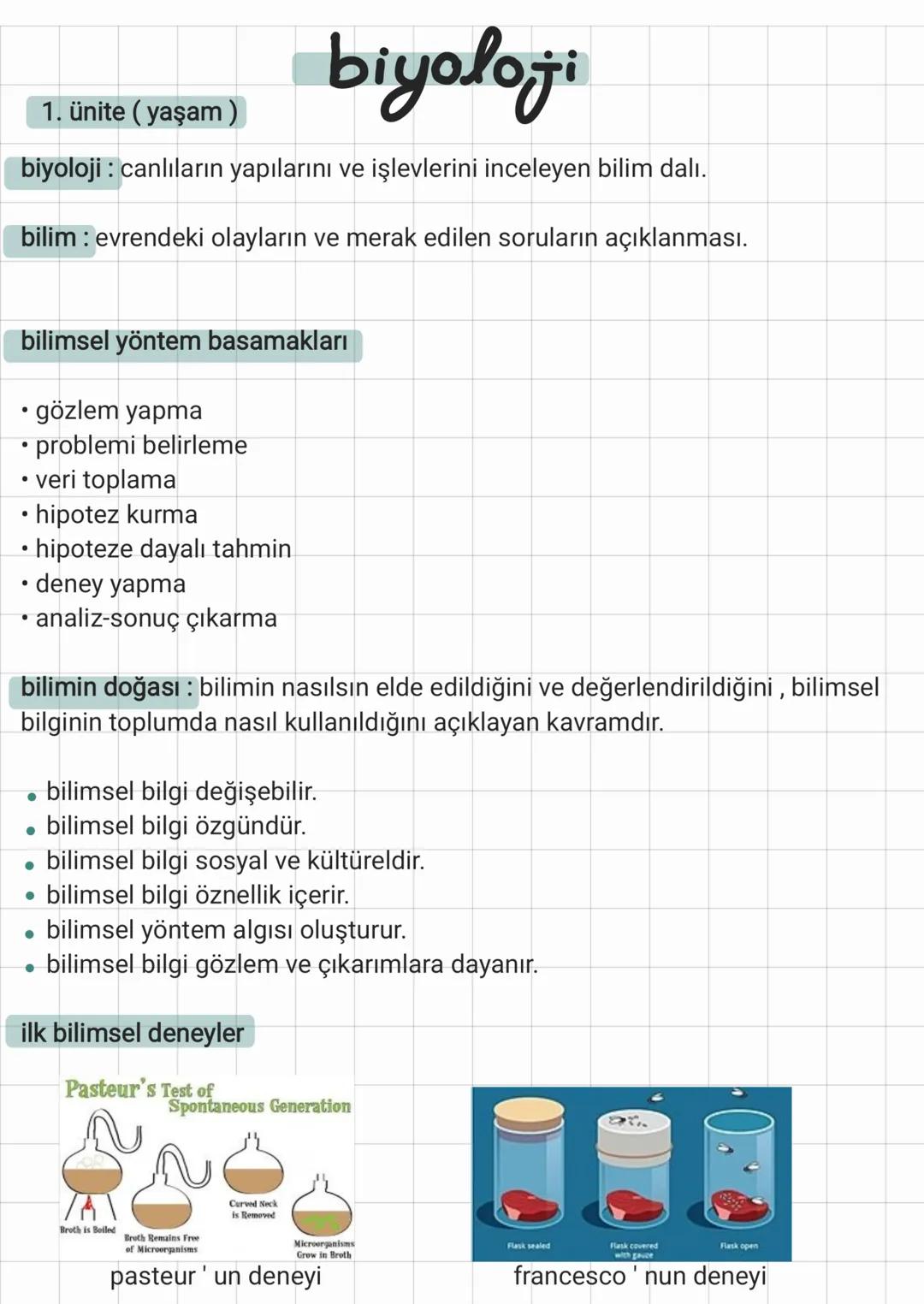 Biyoloji 1. Ünite Ders Notu