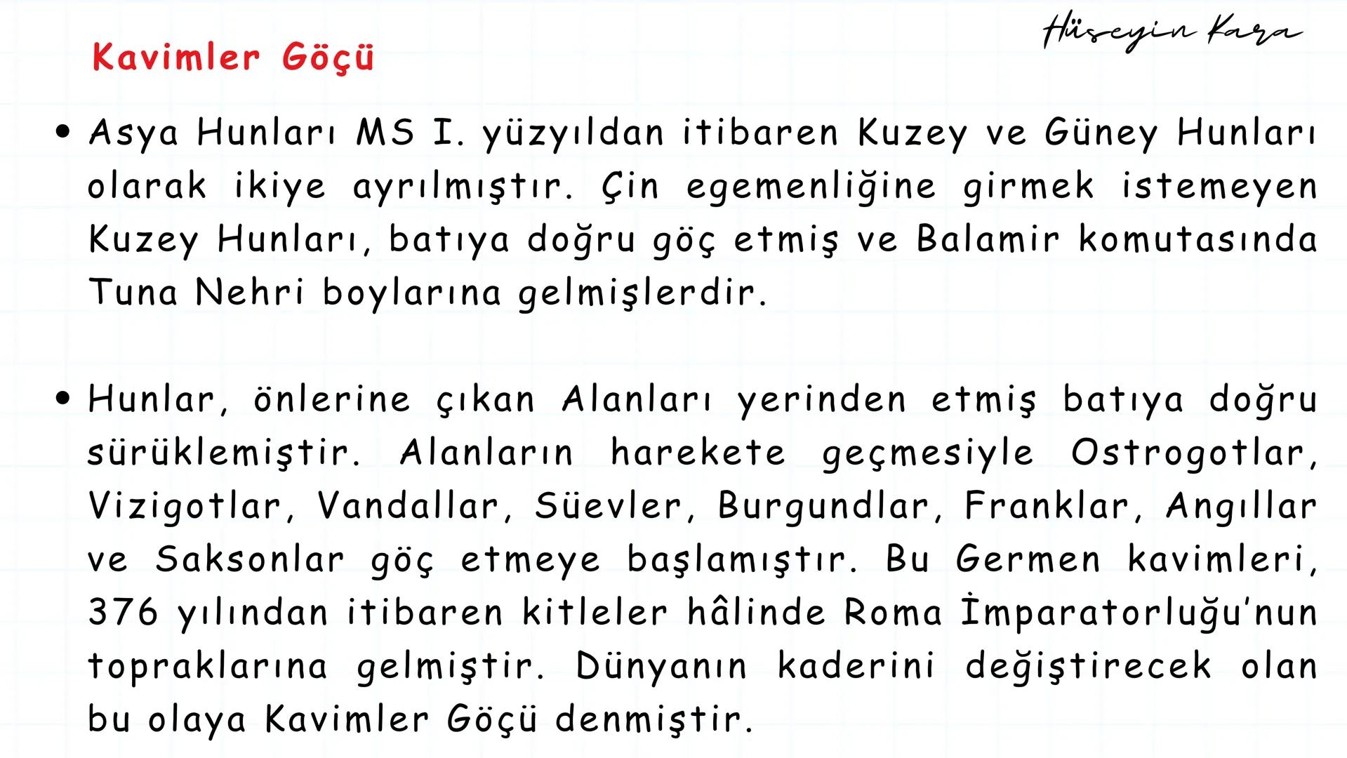 Hüseyin Kara - 2025
2025 MARİF MODELİ – 9. SINIF 3. ÜNİTE 1. BÖLÜM
TAR.9.3.1. Orta Çağ'da yaşanan kitlesel göçlerin Avrupa ve
Asya'da oluştu