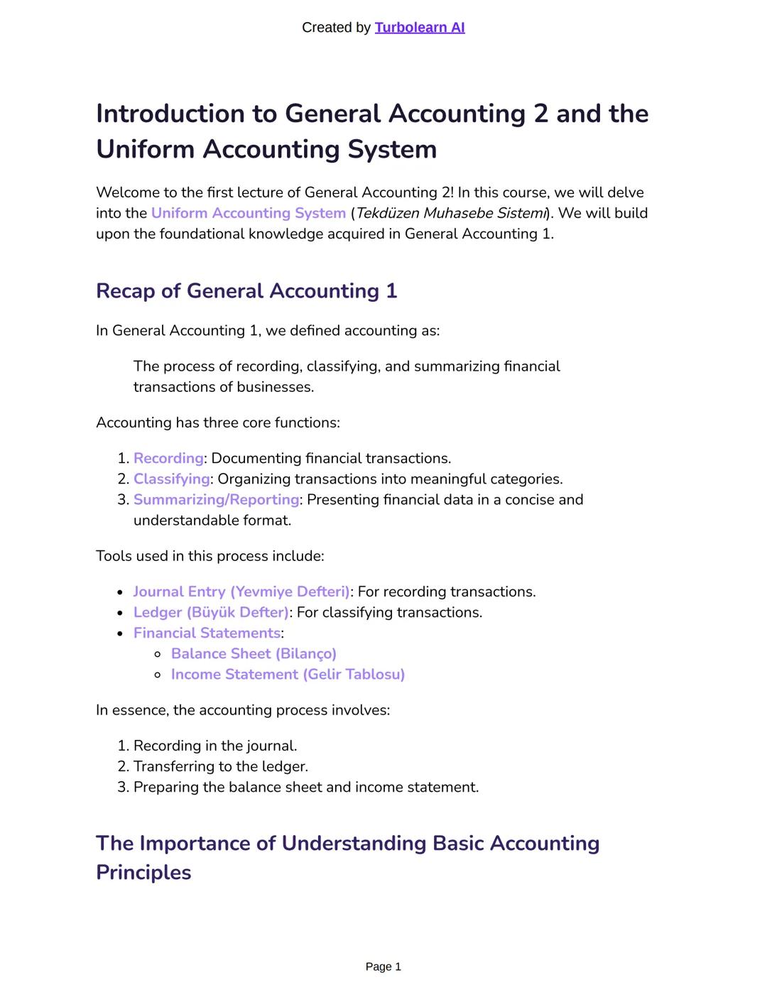 Created by Turbolearn Al
# Introduction to General Accounting 2 and the
# Uniform Accounting System
Welcome to the first lecture of Genera