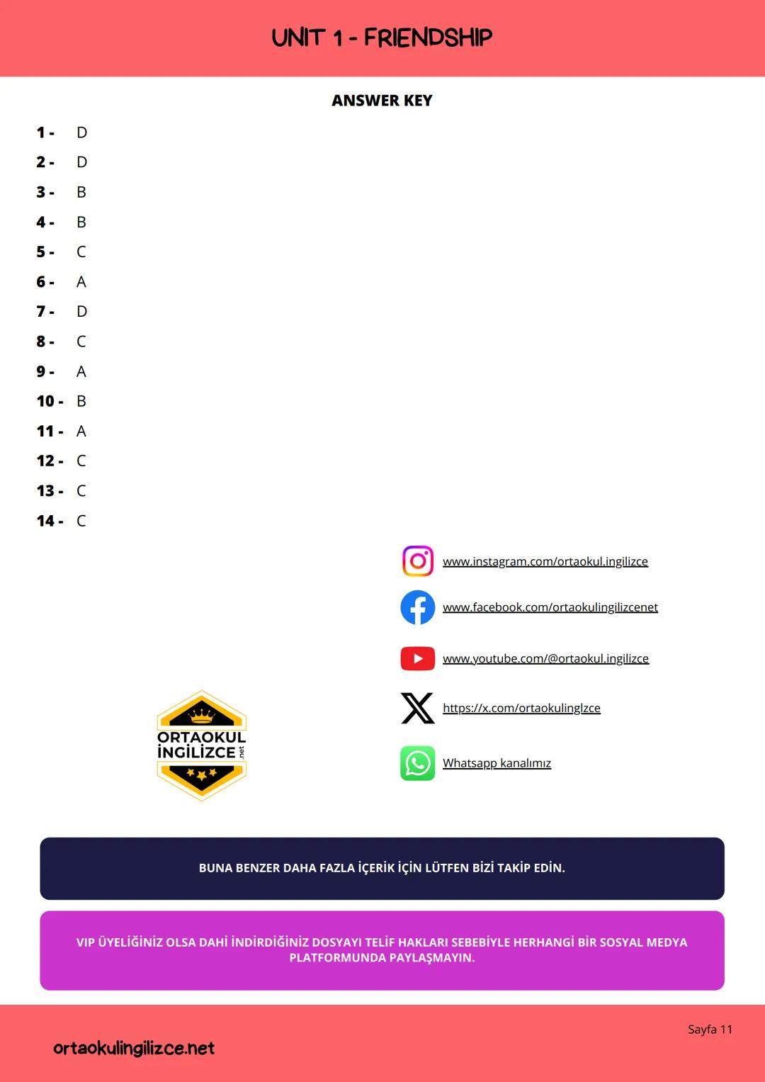 LGS
ENGLISH
ÇIKMIŞ SORULAR DERLEMESİ -1
FRIENDSHIP (2018-2024)
ORTAOKULİNGİLİZCE.NET # UNIT 1-FRIENDSHIP
2018
3. Mark : I am going to see