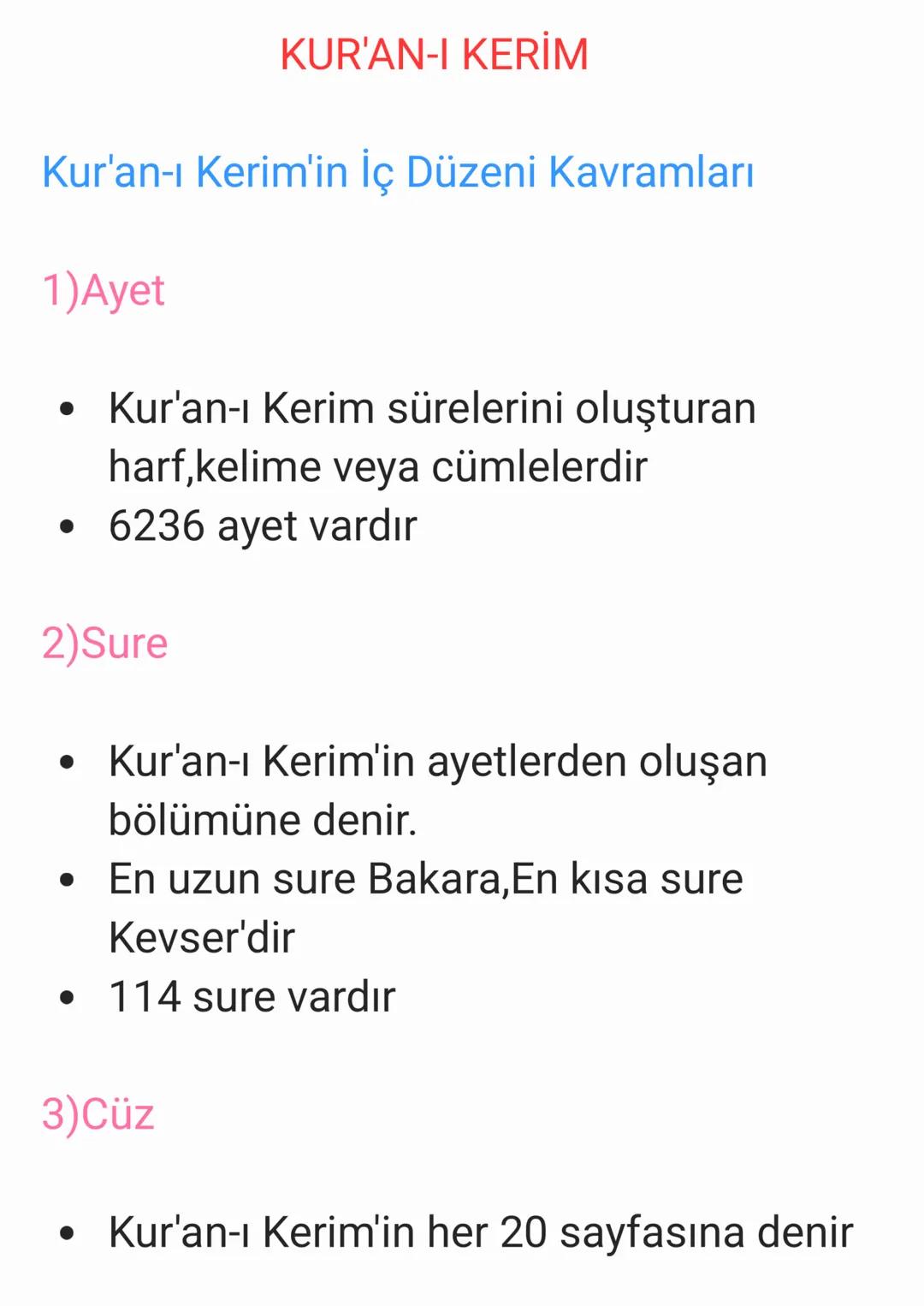 # KUR'AN-I KERİM
Kur'an-ı Kerim'in İç Düzeni Kavramları
1)Ayet
* Kur'an-ı Kerim sürelerini oluşturan
harf,kelime veya cümlelerdir
* 6236 a