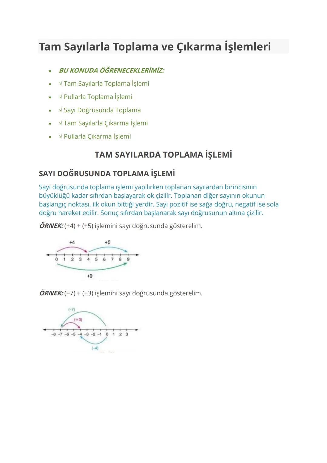 # Tam Sayılarla Toplama ve Çıkarma İşlemleri
BU KONUDA ÖĞRENECEKLERİMİZ:
- ✓ Tam Sayılarla Toplama İşlemi
- ✓ Pullarla Toplama İşlemi
- ✓ S