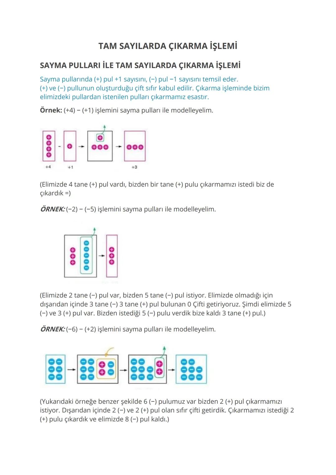 # Tam Sayılarla Toplama ve Çıkarma İşlemleri
BU KONUDA ÖĞRENECEKLERİMİZ:
- ✓ Tam Sayılarla Toplama İşlemi
- ✓ Pullarla Toplama İşlemi
- ✓ S