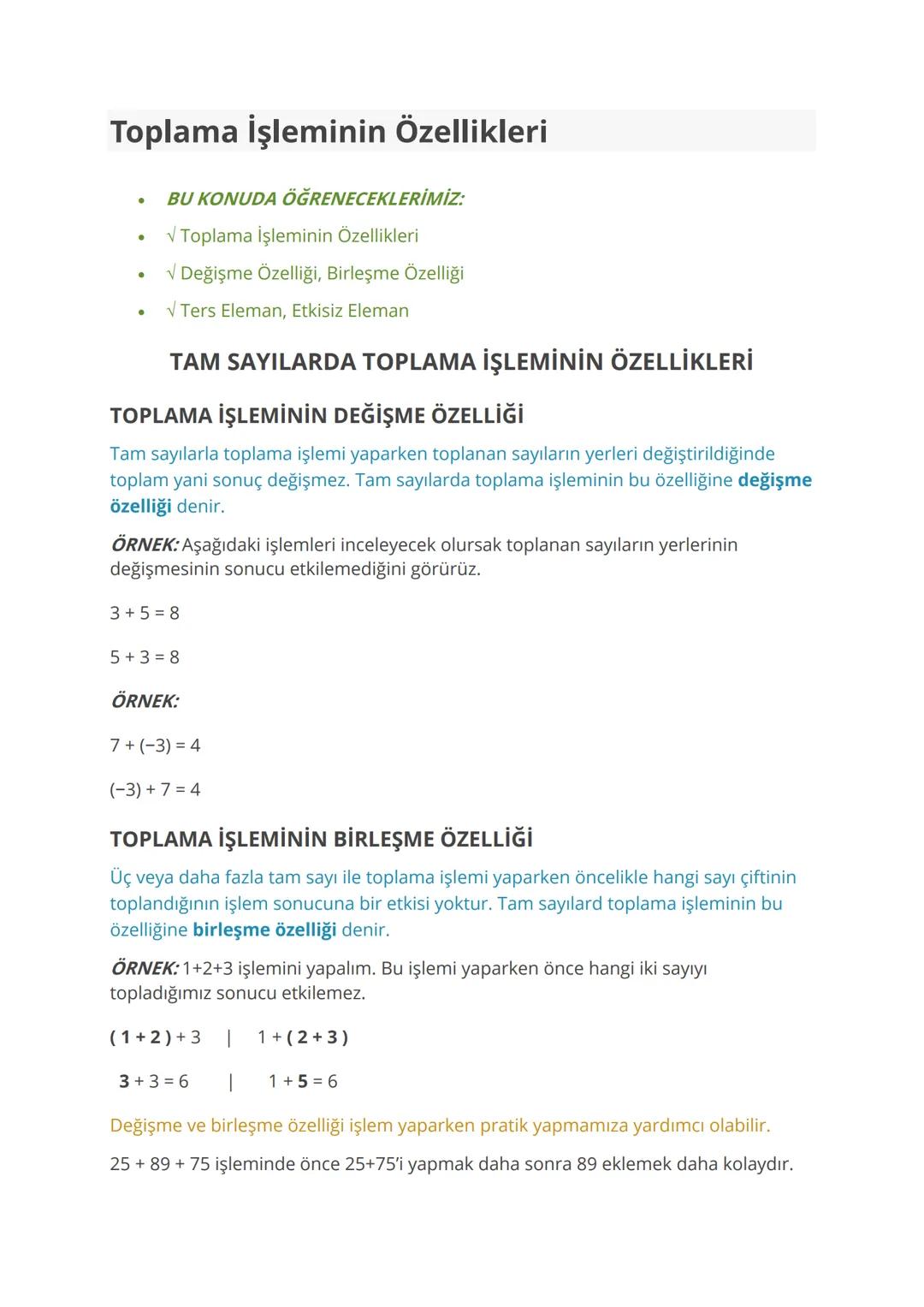 # Tam Sayılarla Toplama ve Çıkarma İşlemleri
BU KONUDA ÖĞRENECEKLERİMİZ:
- ✓ Tam Sayılarla Toplama İşlemi
- ✓ Pullarla Toplama İşlemi
- ✓ S
