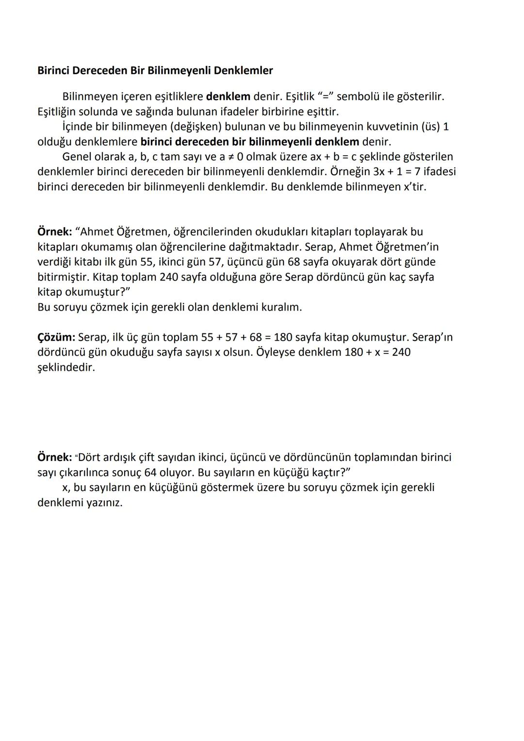 7. Sınıf Matematik: Eşitlik ve Denklem Konuları