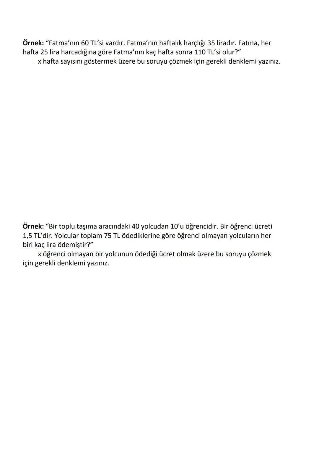 # Birinci Dereceden Bir Bilinmeyenli Denklemler
Bilinmeyen içeren eşitliklere denklem denir. Eşitlik "=" sembolü ile gösterilir.
Eşitliğin